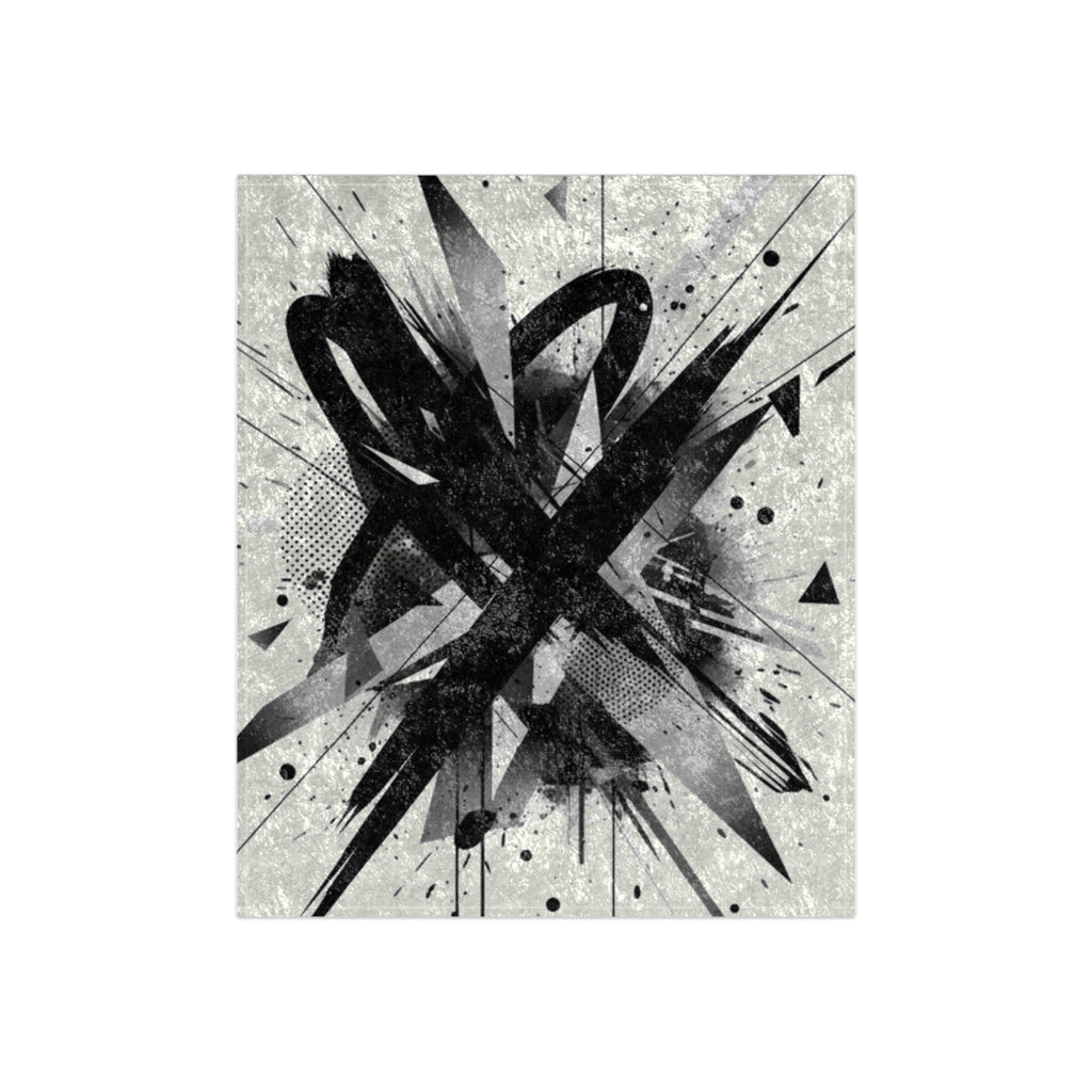 Abstract Monochrome Crushed Velvet Blanket – Modern Grunge Art Throw