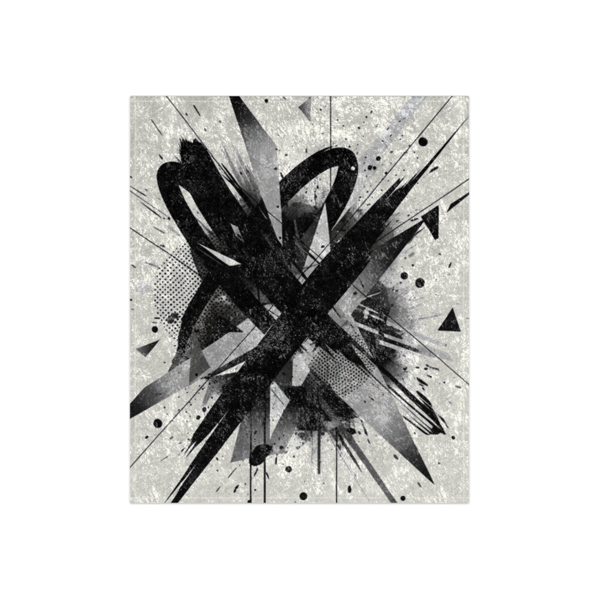 Abstract Monochrome Crushed Velvet Blanket – Modern Grunge Art Throw