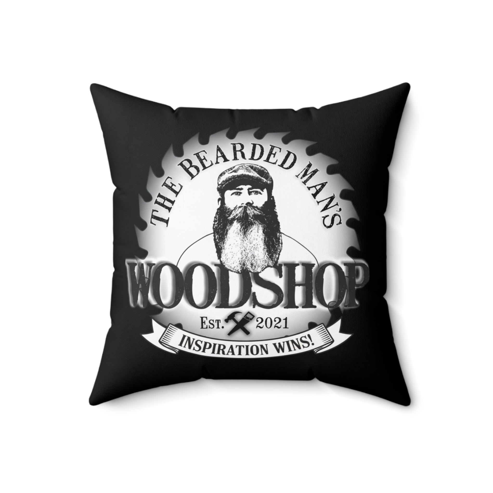 Woodshop Pillow — "The Bearded Man's Woodshop" Decorative Square Cushion