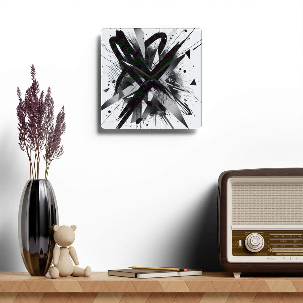 Abstract Black Ink Splash Acrylic Wall Clock — Modern Monochrome Art Timepiece