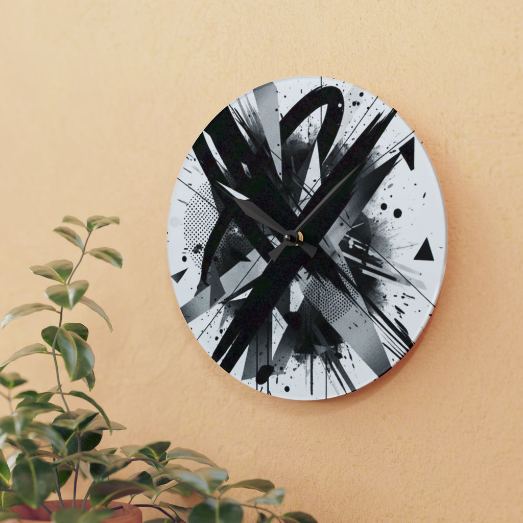 Abstract Black Ink Splash Acrylic Wall Clock — Modern Monochrome Art Timepiece