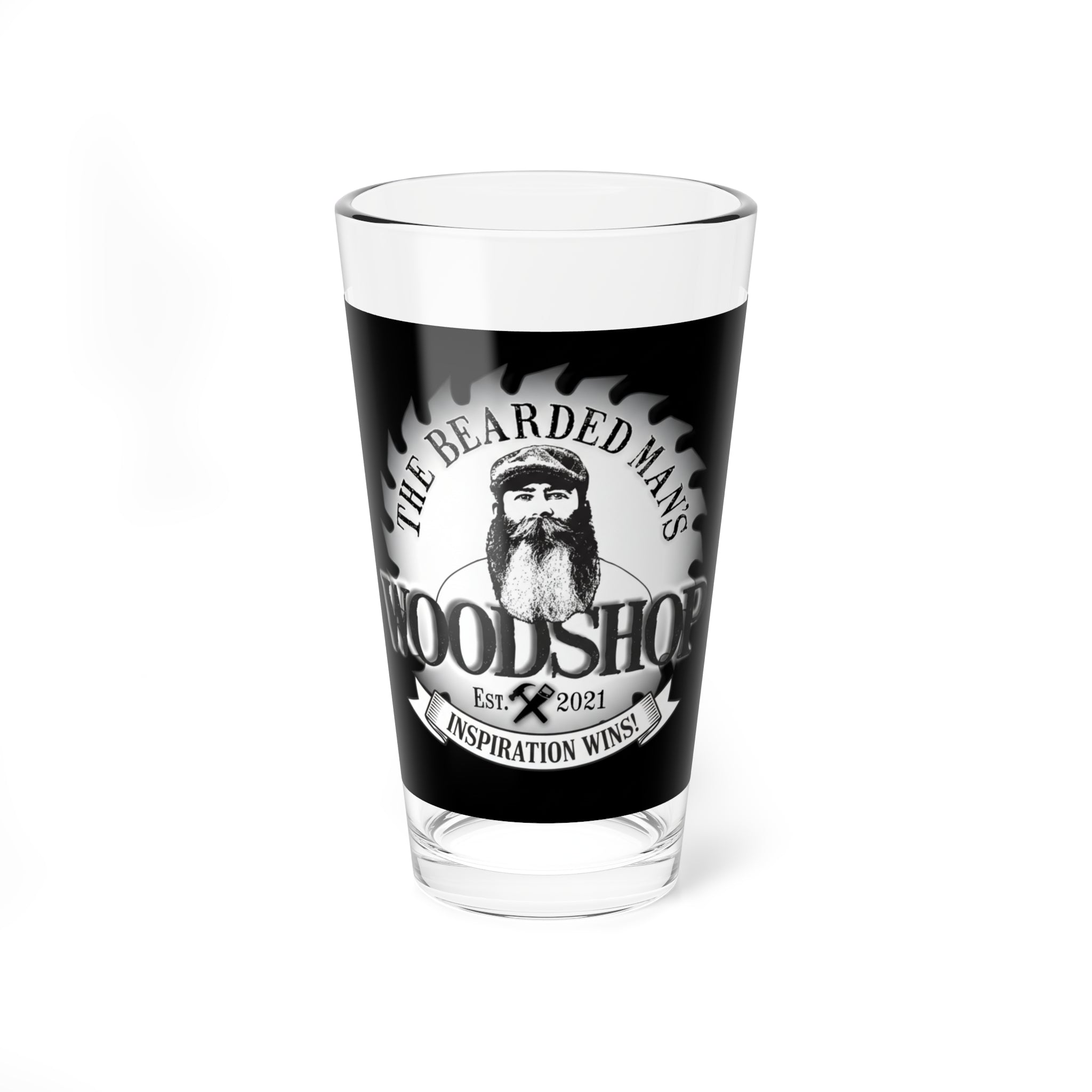 Woodshop Mixing Glass - 16oz "The Bearded Man" Logo Pint Glass