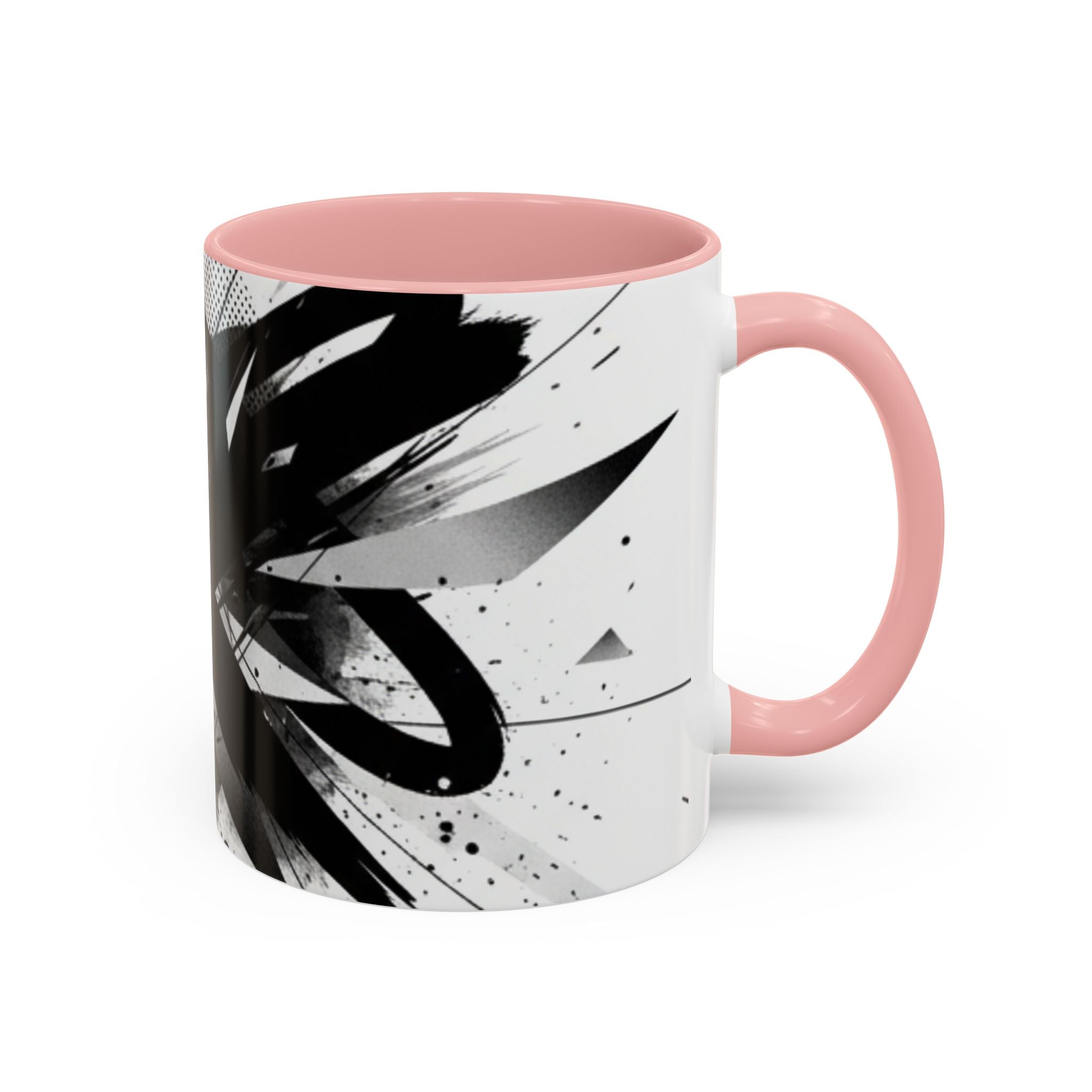 Abstract Black Brushstroke Accent Coffee Mug — Modern Monochrome Ceramic