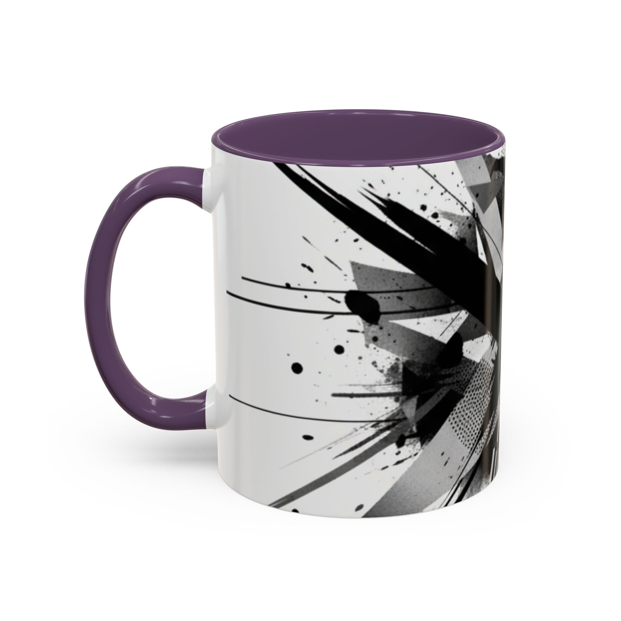 Abstract Black Brushstroke Accent Coffee Mug — Modern Monochrome Ceramic