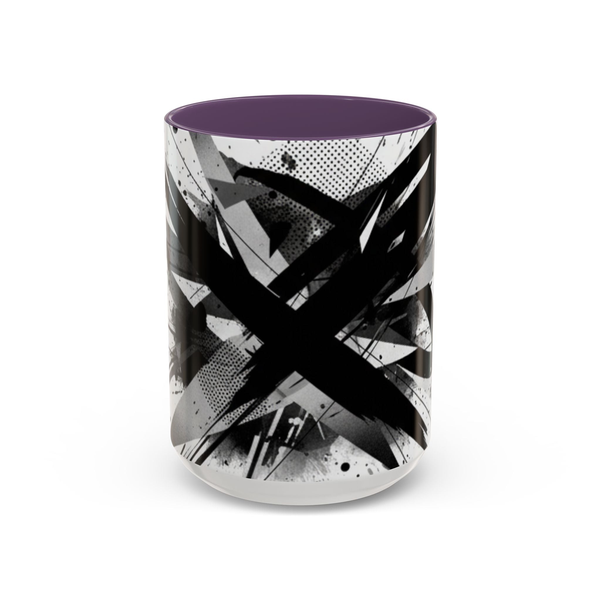 Abstract Black Brushstroke Accent Coffee Mug — Modern Monochrome Ceramic