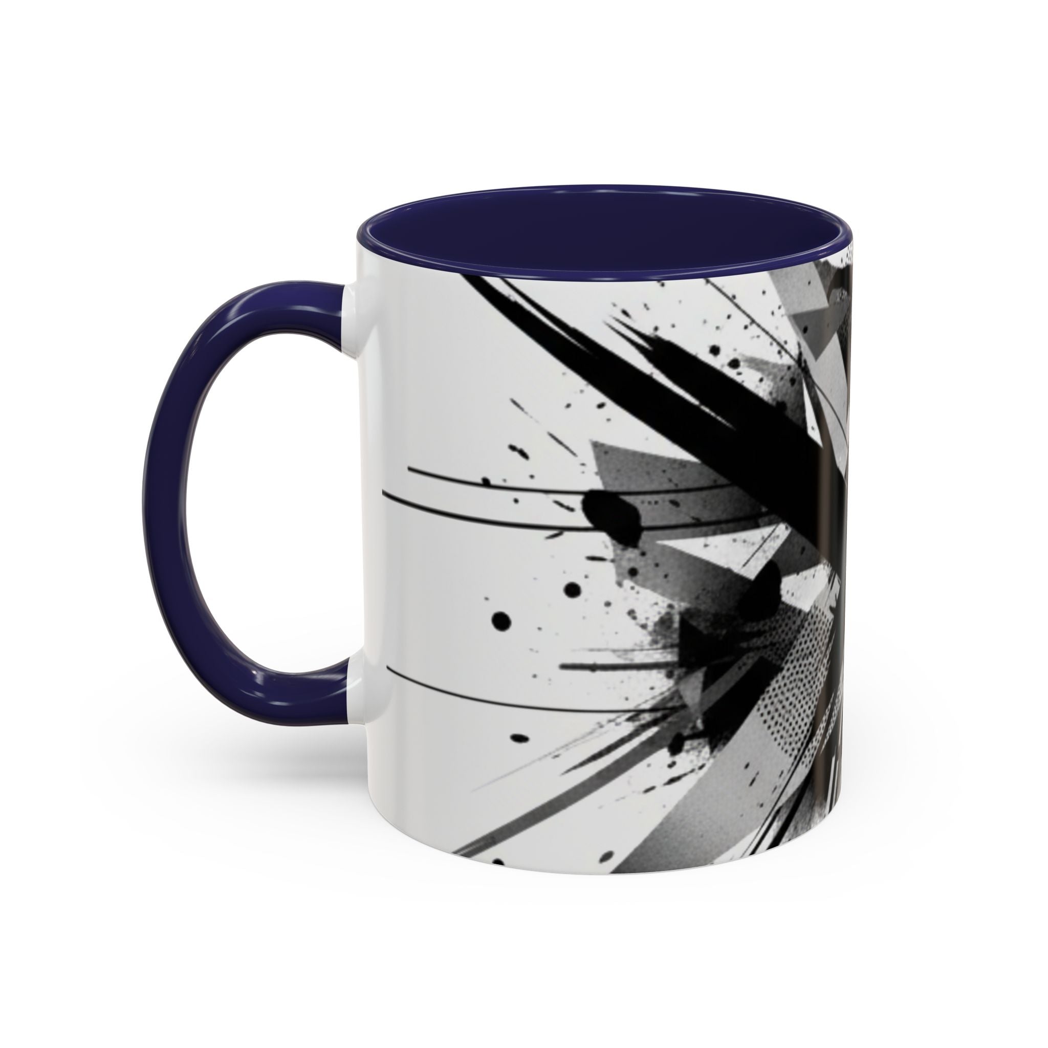 Abstract Black Brushstroke Accent Coffee Mug — Modern Monochrome Ceramic