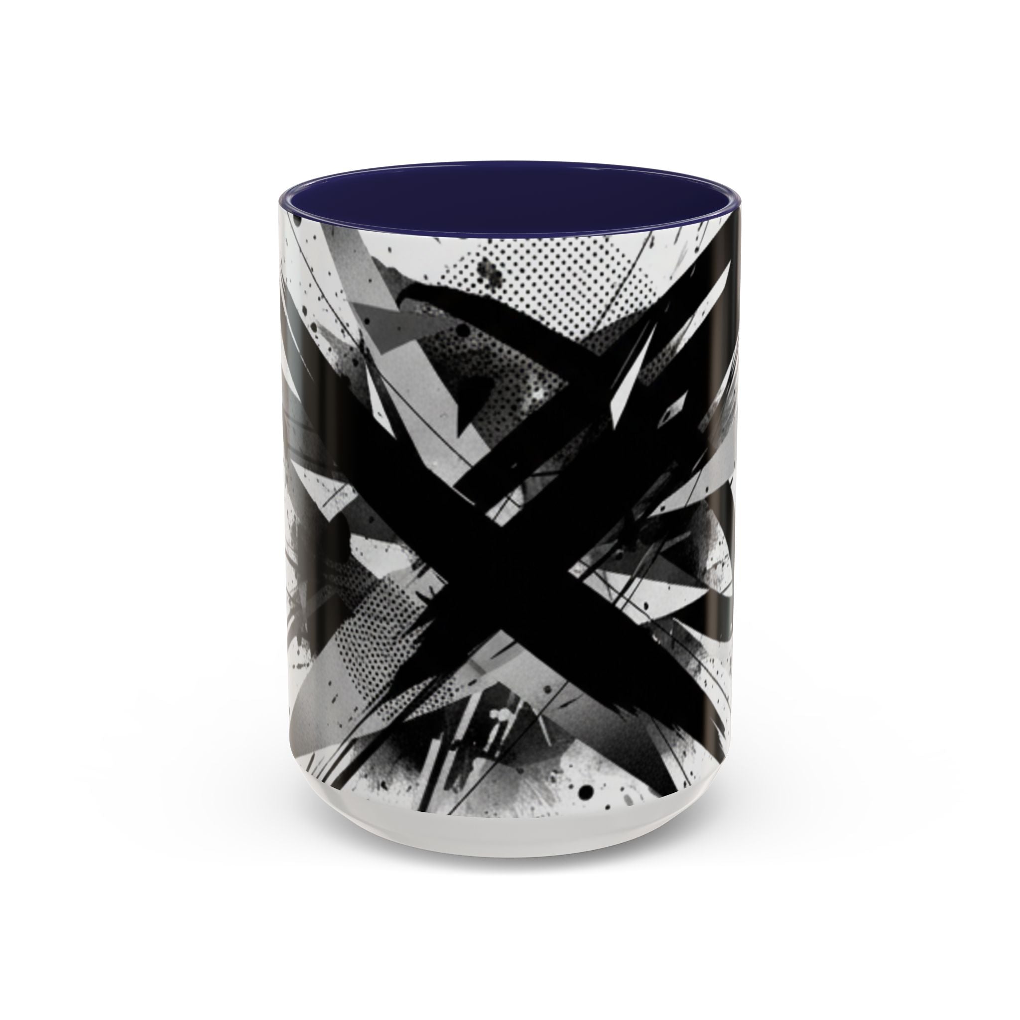 Abstract Black Brushstroke Accent Coffee Mug — Modern Monochrome Ceramic