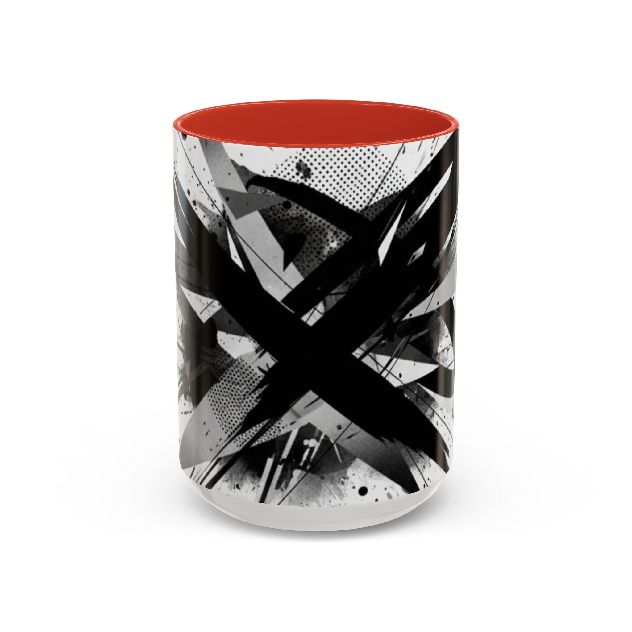 Abstract Black Brushstroke Accent Coffee Mug — Modern Monochrome Ceramic