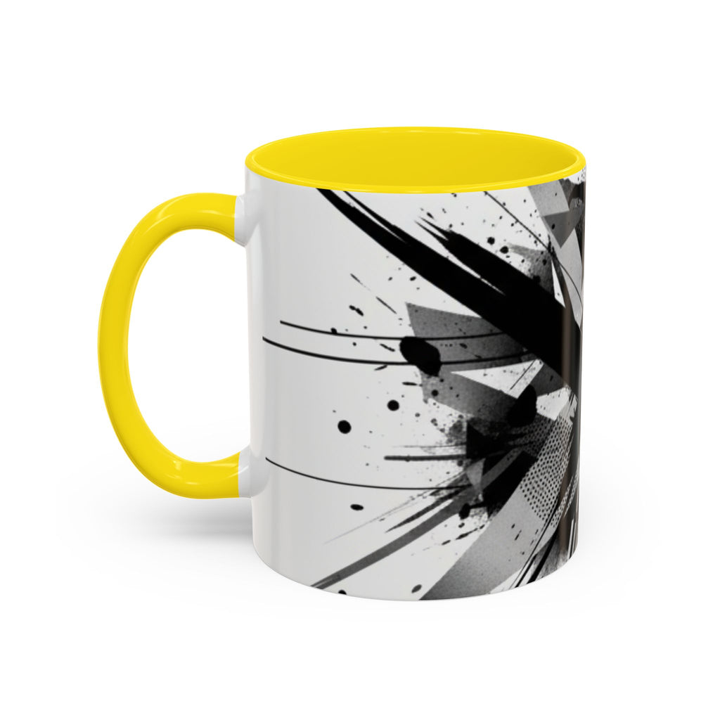 Abstract Black Brushstroke Accent Coffee Mug — Modern Monochrome Ceramic