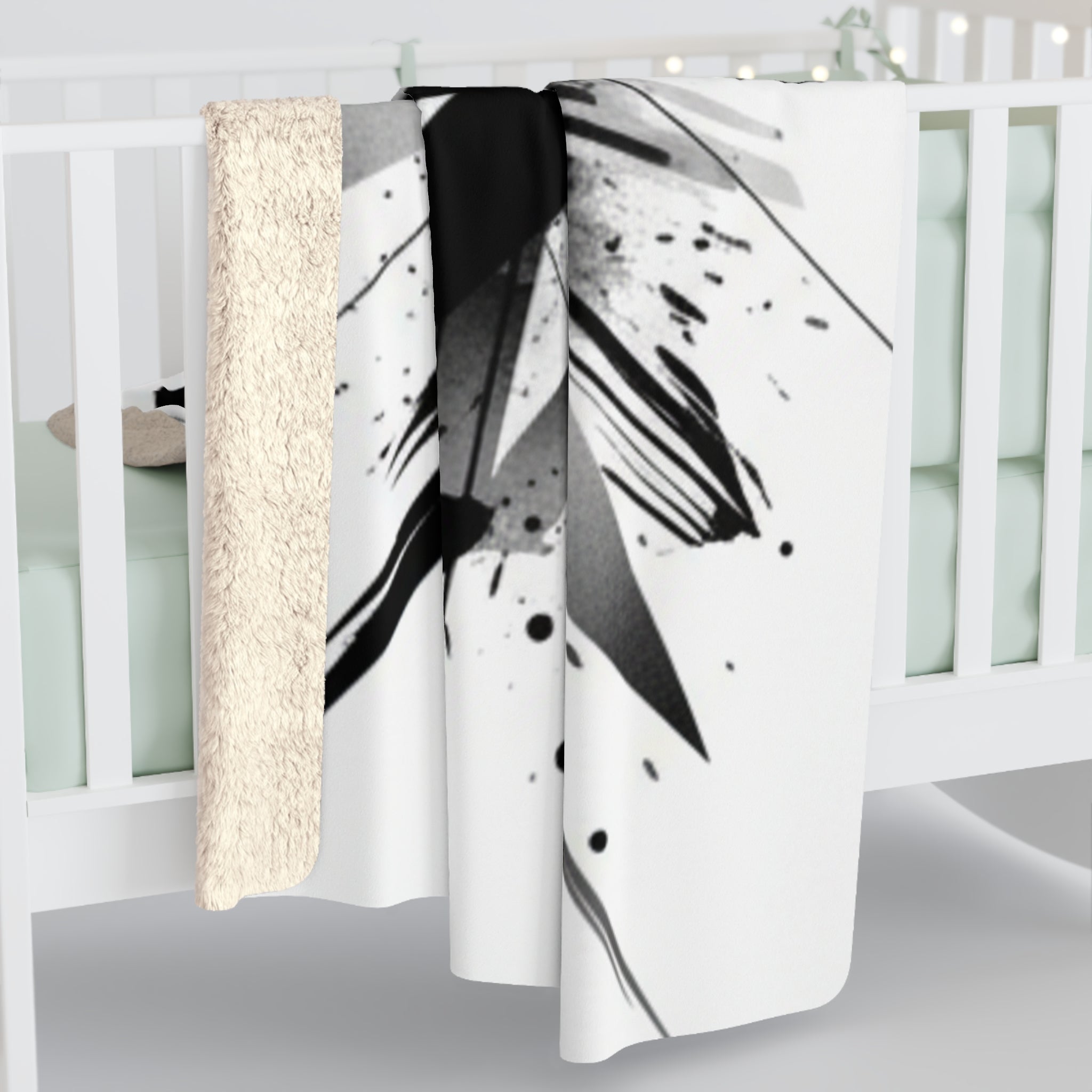 Abstract Black Ink Splash Sherpa Fleece Blanket — Modern Graffiti Throw