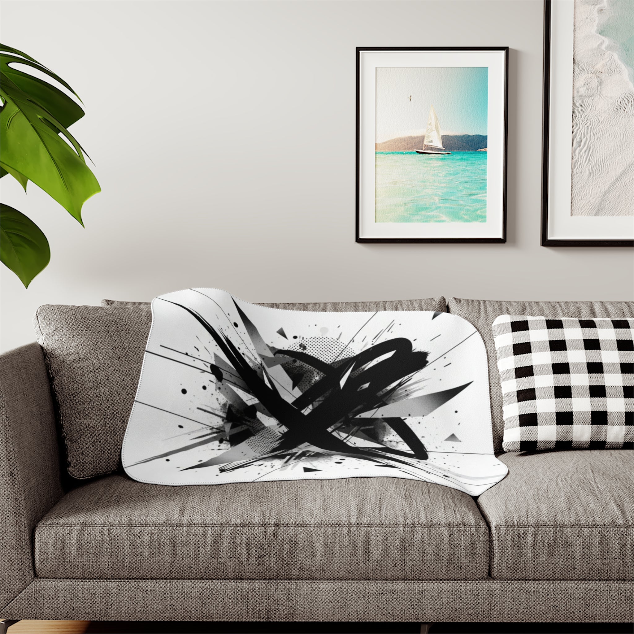 Abstract Black Ink Splash Sherpa Blanket — Two-Color Cozy Throw