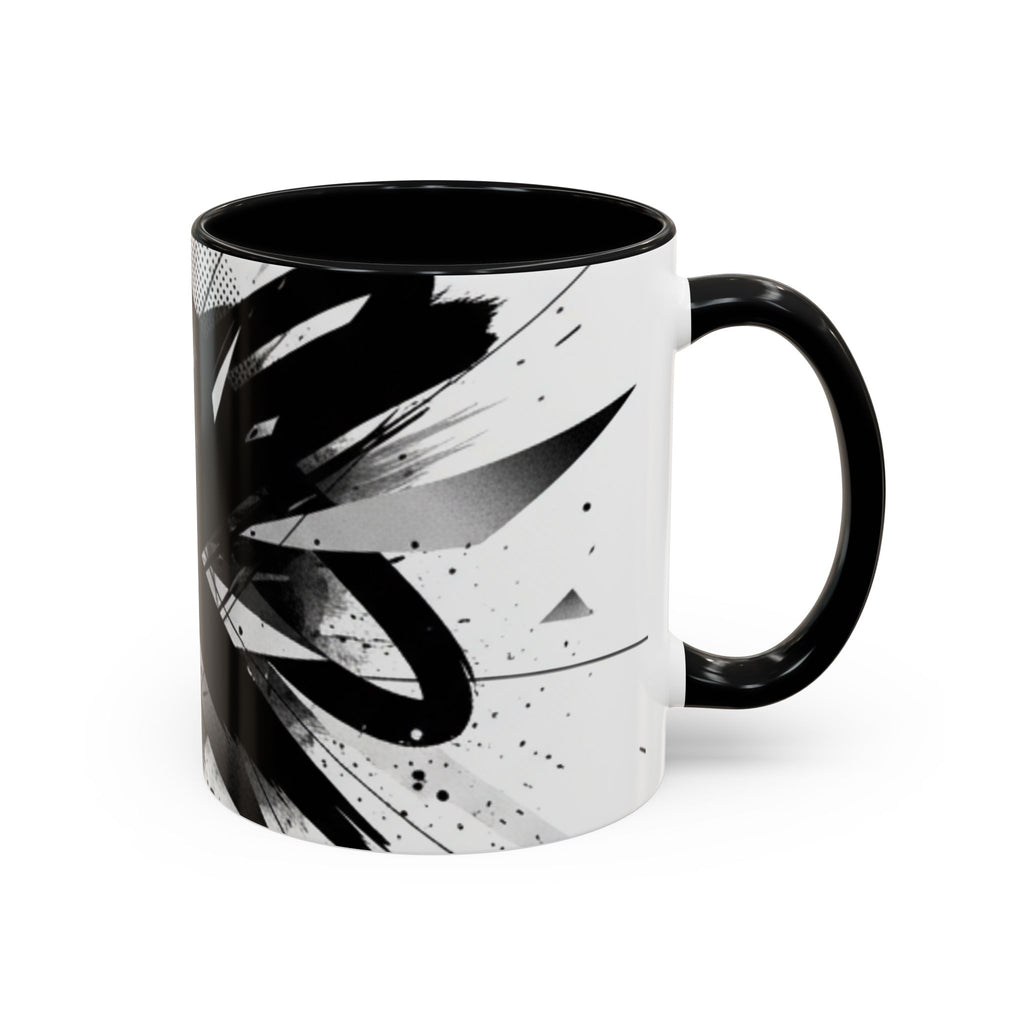 Abstract Black Brushstroke Accent Coffee Mug — Modern Monochrome Ceramic