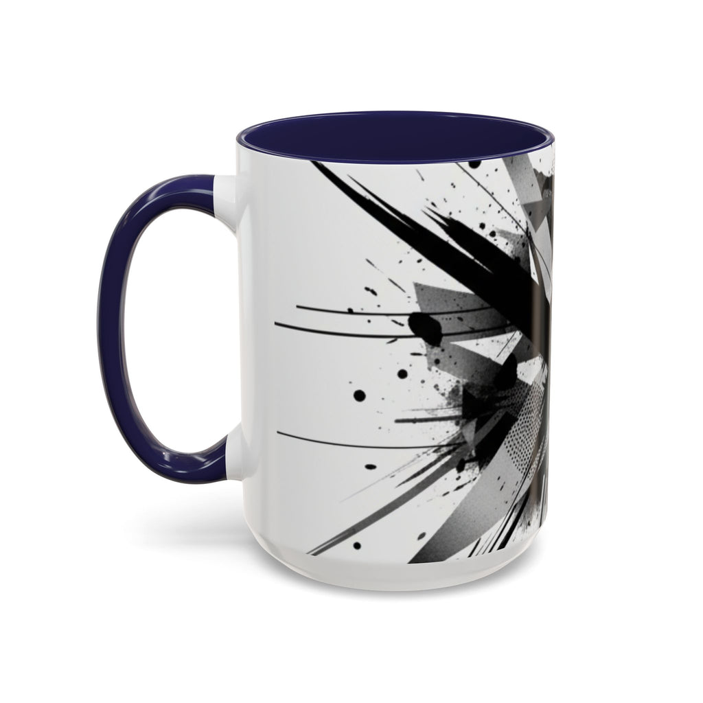 Abstract Black Brushstroke Accent Coffee Mug — Modern Monochrome Ceramic