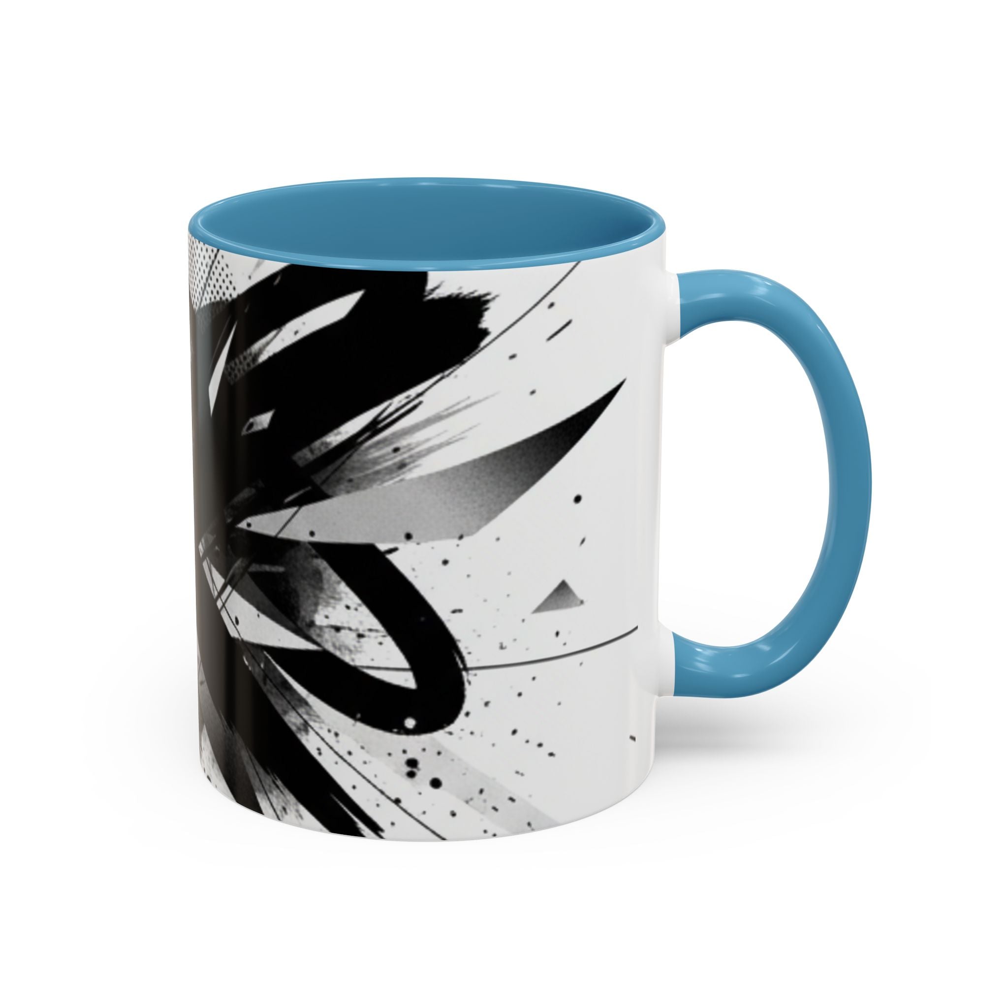 Abstract Black Brushstroke Accent Coffee Mug — Modern Monochrome Ceramic