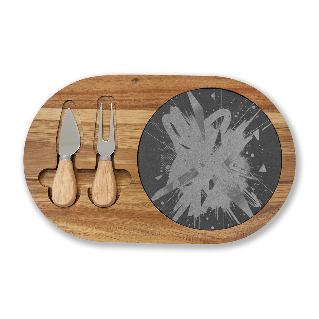 Engraved Bamboo Charcuterie Board with Slate Inlay & Knife Set