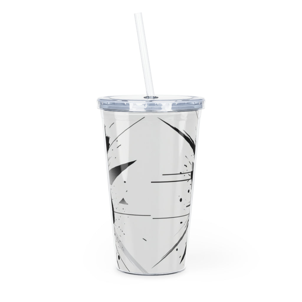 Abstract Black & White Graphic Tumbler with Straw