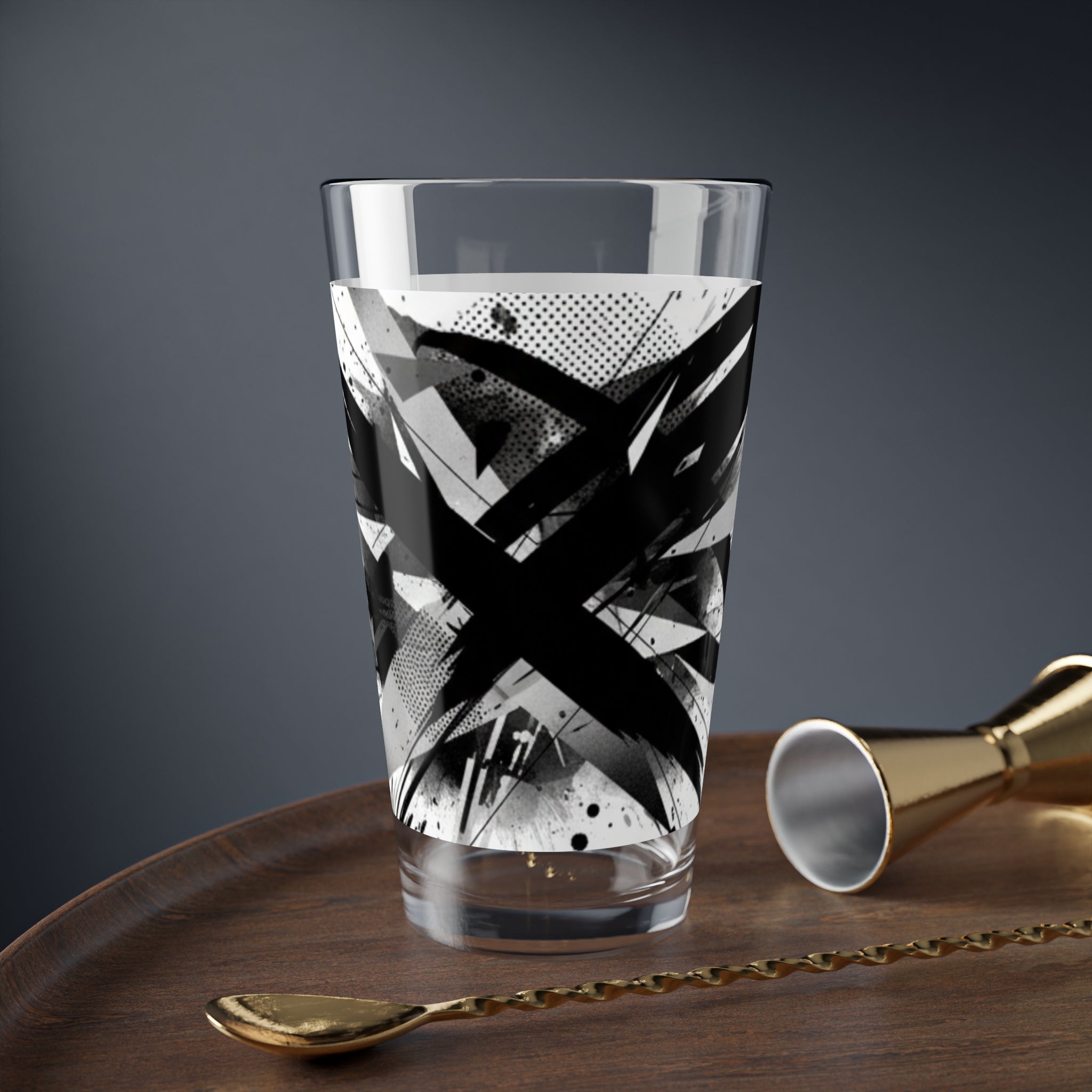 16oz Mixing Glass — Monochrome Abstract Bar Pint Glass