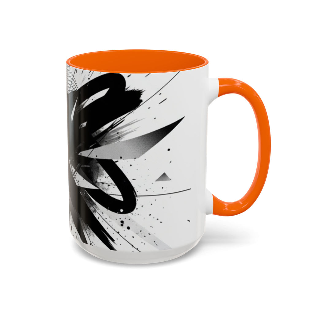 Abstract Black Brushstroke Accent Coffee Mug — Modern Monochrome Ceramic