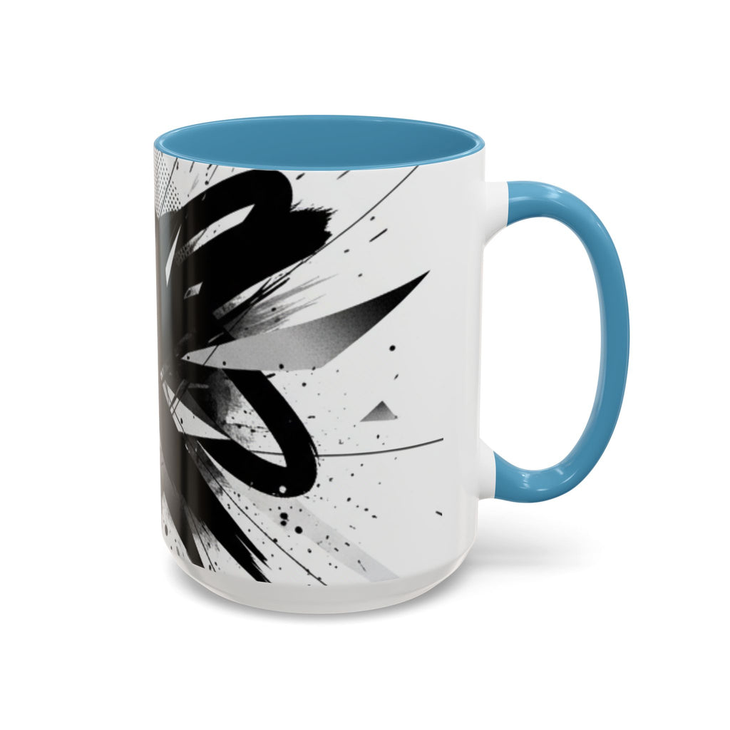 Abstract Black Brushstroke Accent Coffee Mug — Modern Monochrome Ceramic