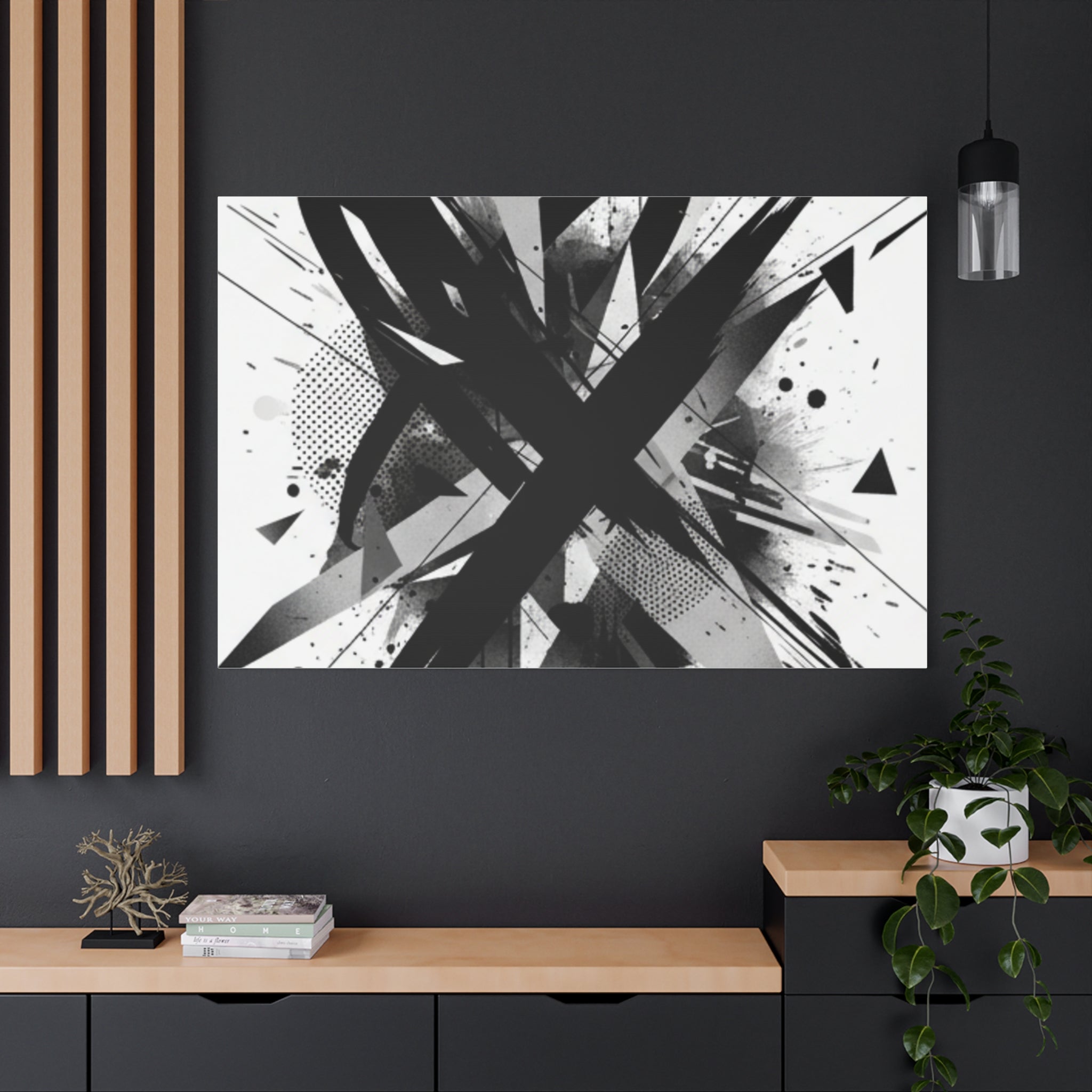 Abstract Black Brushstroke Canvas Wall Art — Modern Monochrome Home Decor