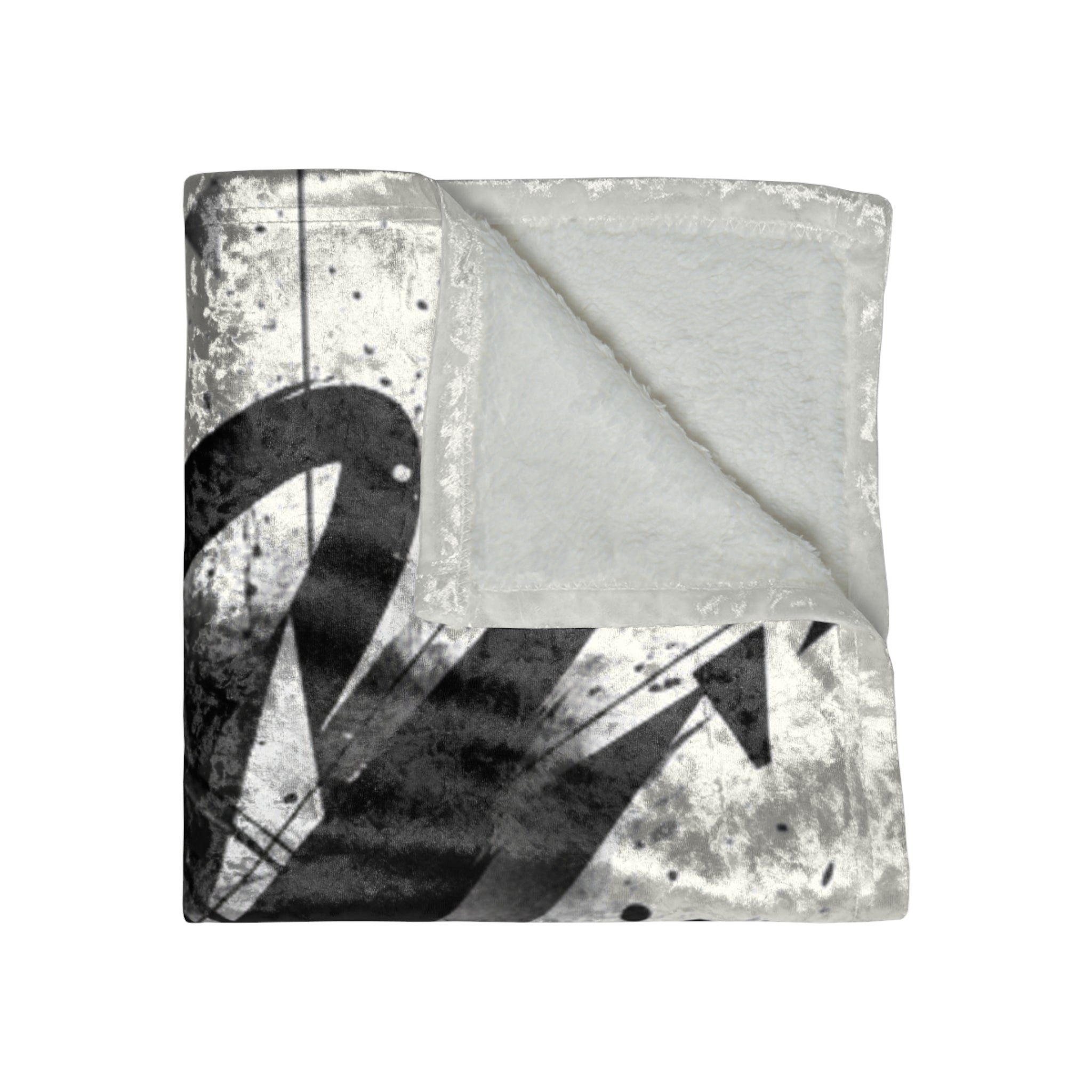 Abstract Monochrome Crushed Velvet Blanket – Modern Grunge Art Throw