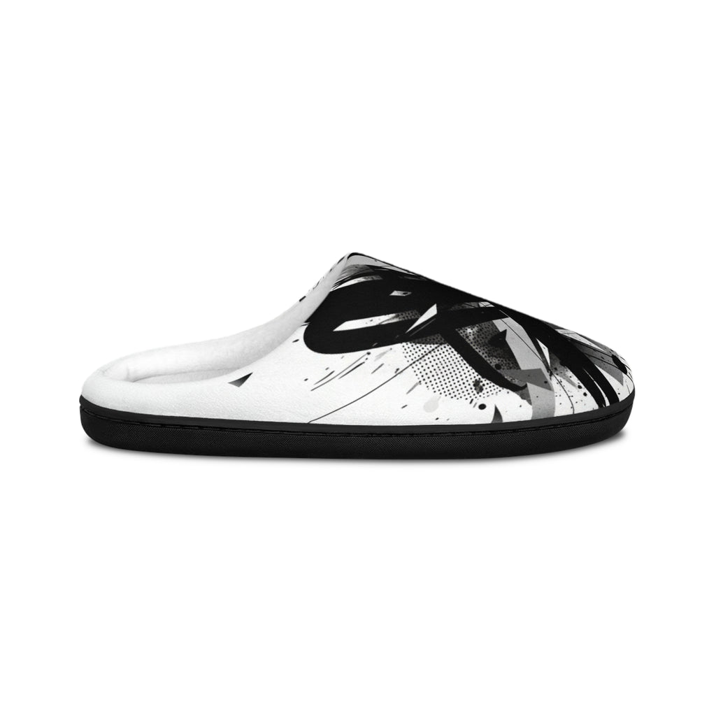 Abstract Black Brushstroke Women's Indoor Slippers - Cozy Slip-On House Shoes