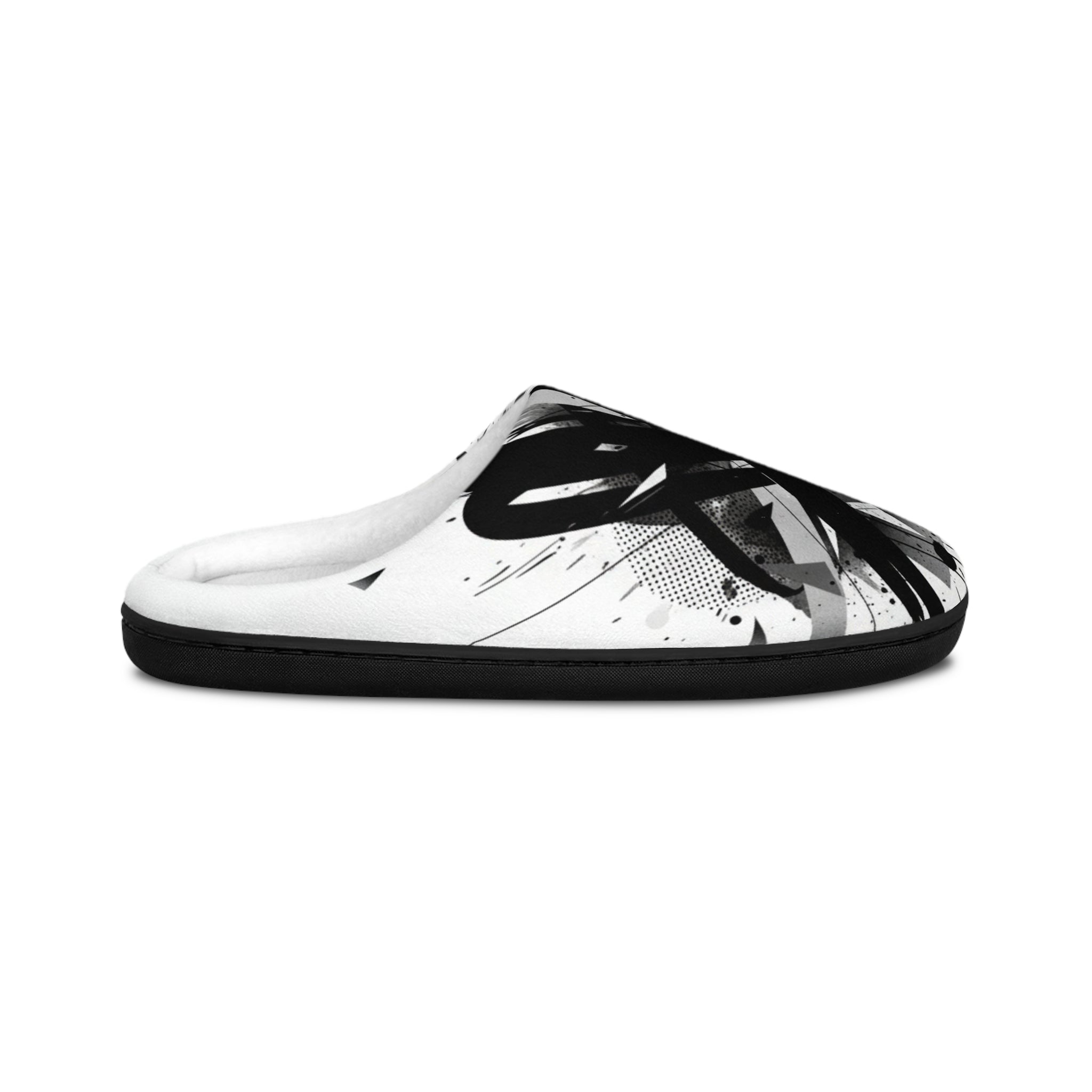 Abstract Black Brushstroke Women's Indoor Slippers - Cozy Slip-On House Shoes