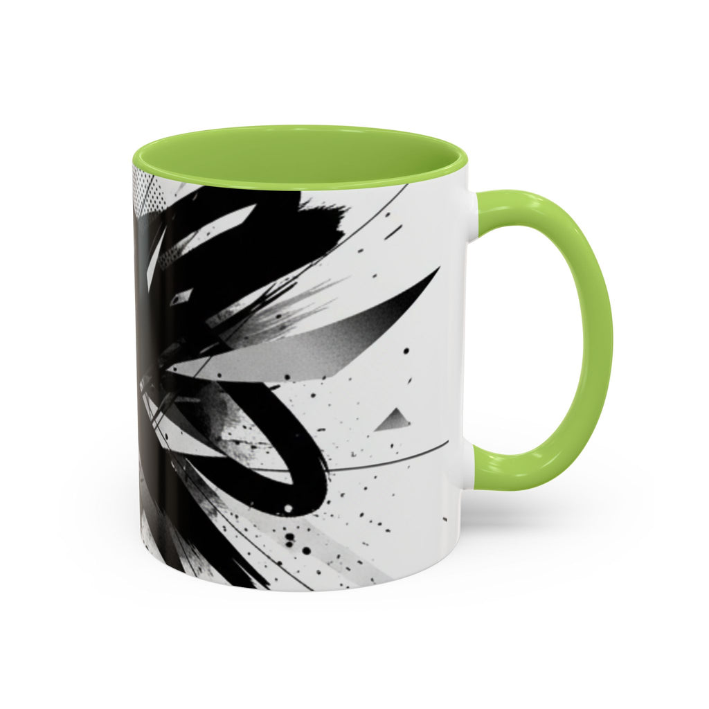 Abstract Black Brushstroke Accent Coffee Mug — Modern Monochrome Ceramic