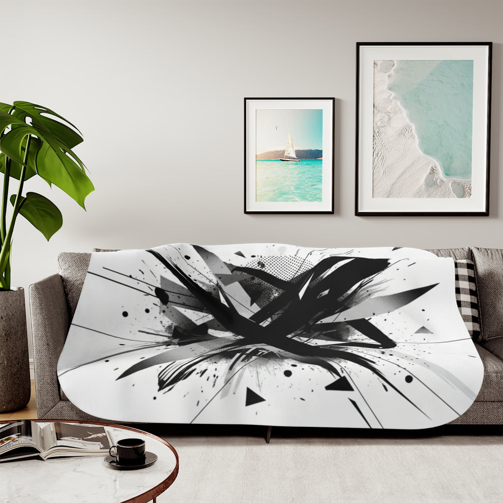Abstract Black Ink Splash Sherpa Blanket — Two-Color Cozy Throw