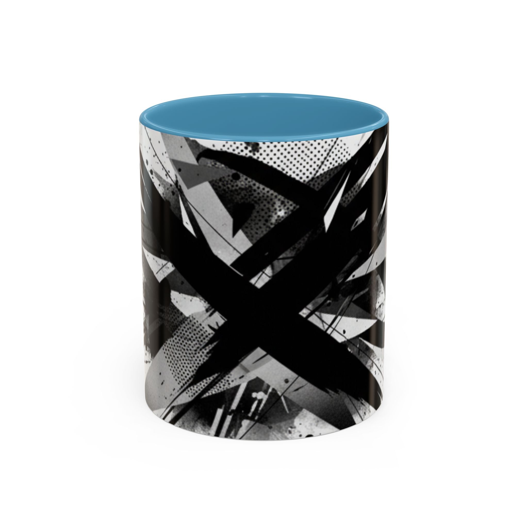 Abstract Black Brushstroke Accent Coffee Mug — Modern Monochrome Ceramic