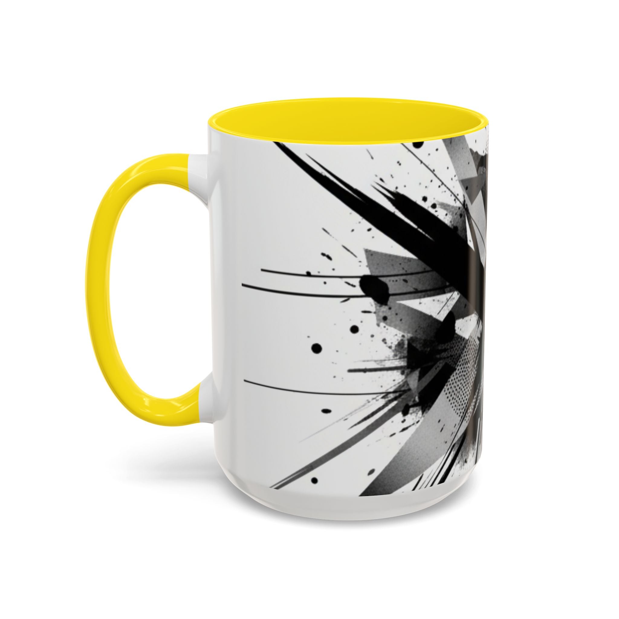 Abstract Black Brushstroke Accent Coffee Mug — Modern Monochrome Ceramic