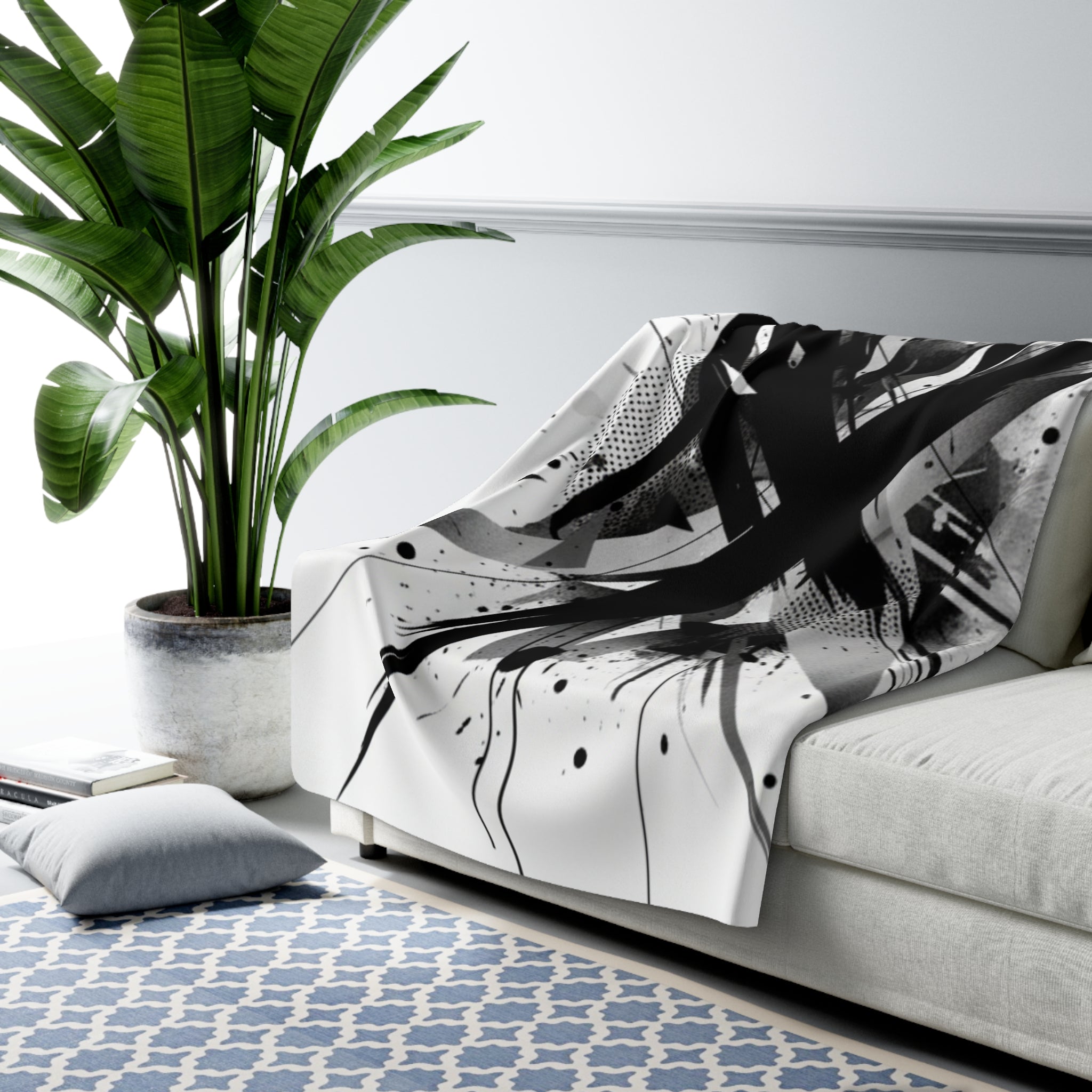 Abstract Black Ink Splash Sherpa Fleece Blanket — Modern Graffiti Throw