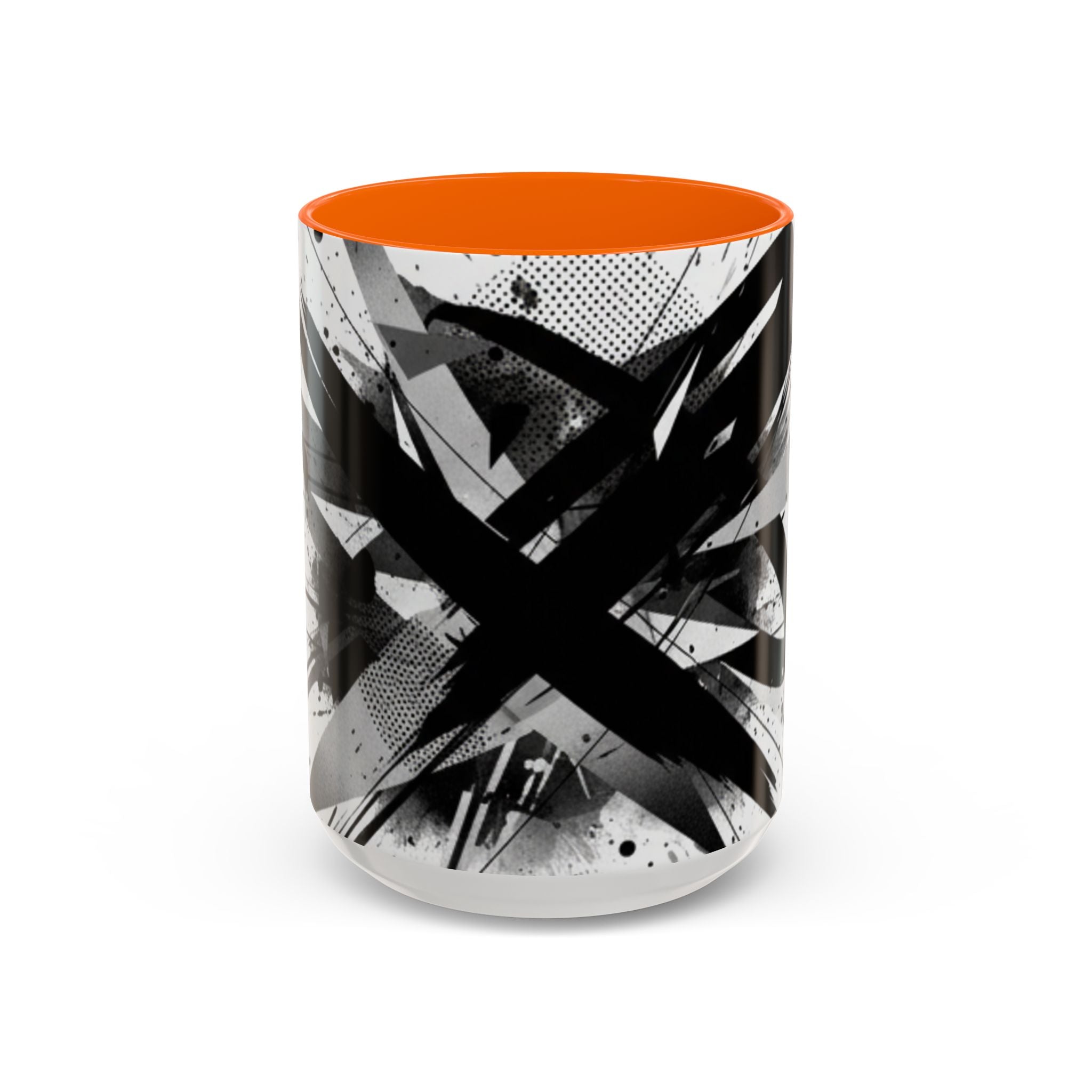 Abstract Black Brushstroke Accent Coffee Mug — Modern Monochrome Ceramic