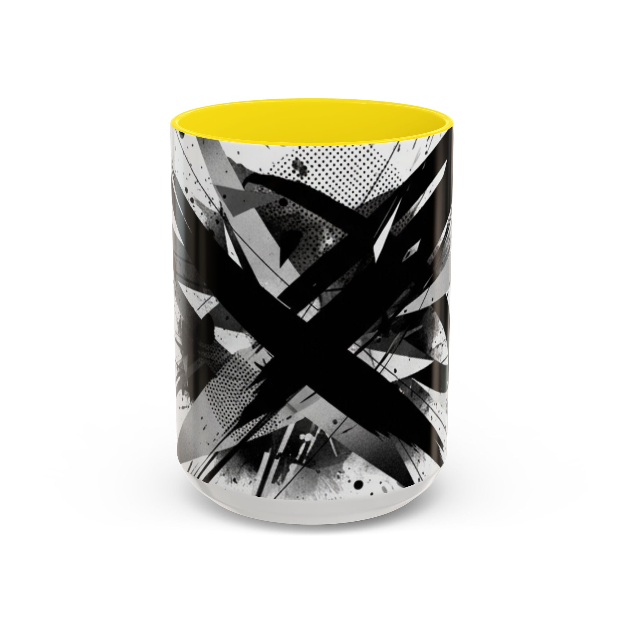 Abstract Black Brushstroke Accent Coffee Mug — Modern Monochrome Ceramic