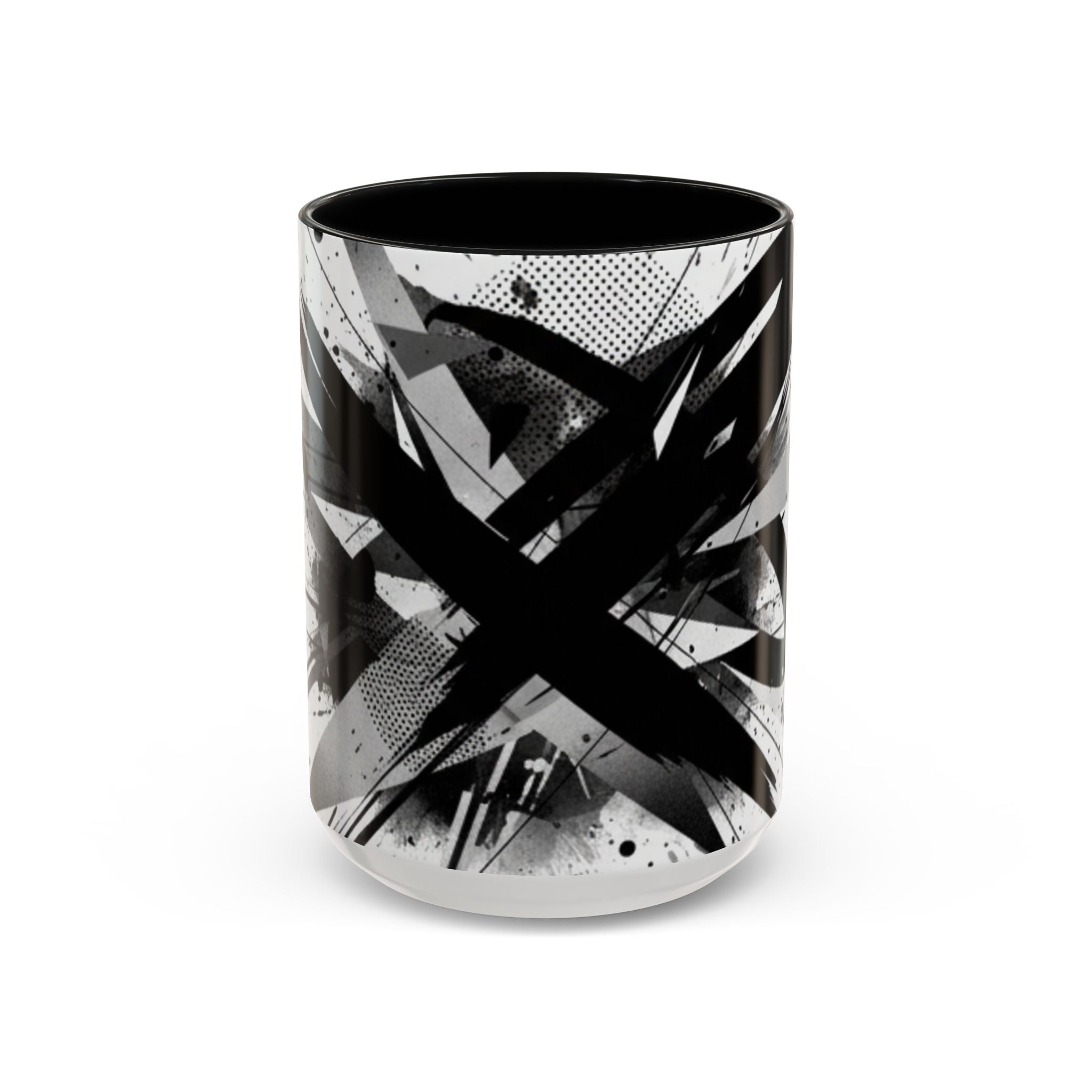 Abstract Black Brushstroke Accent Coffee Mug — Modern Monochrome Ceramic