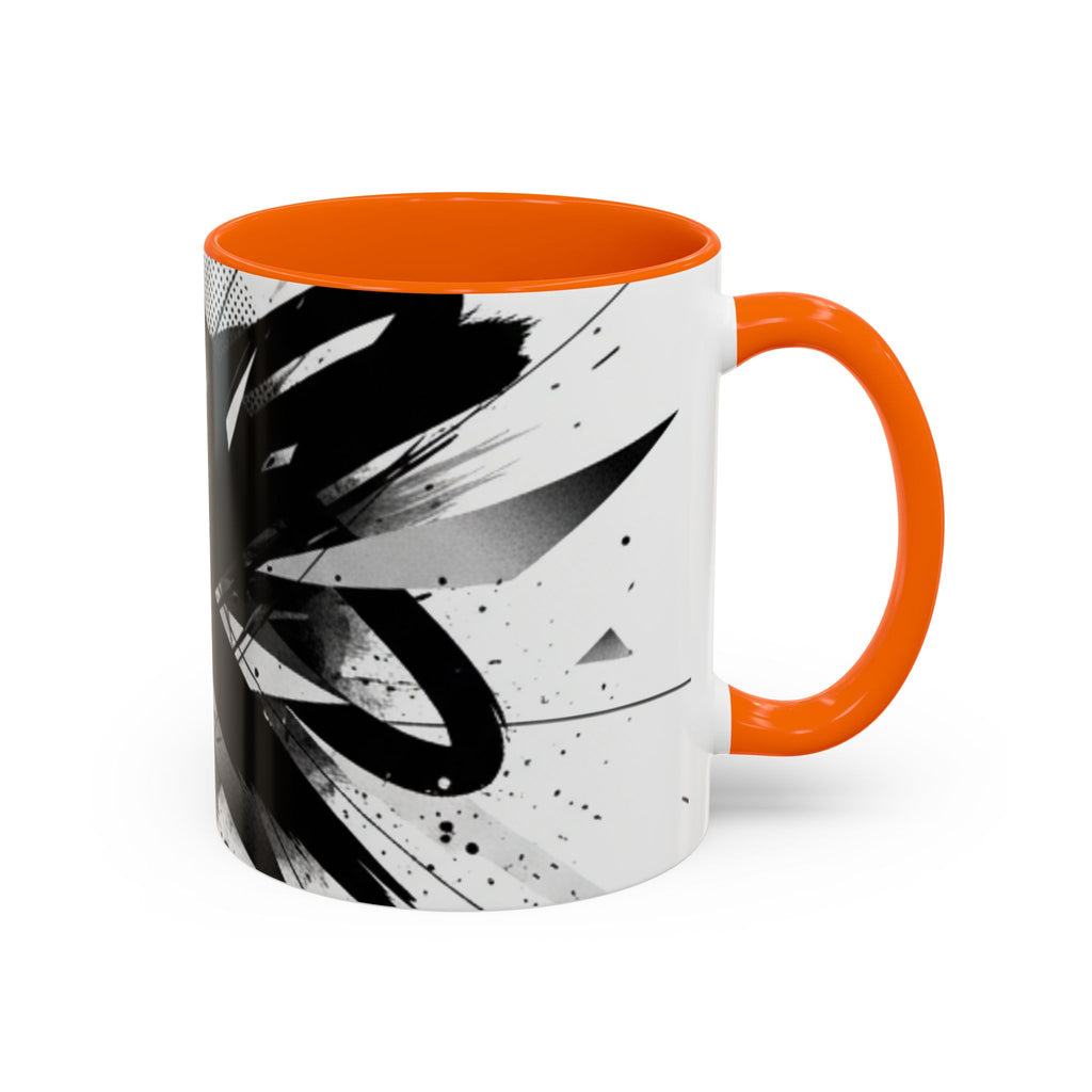 Abstract Black Brushstroke Accent Coffee Mug — Modern Monochrome Ceramic