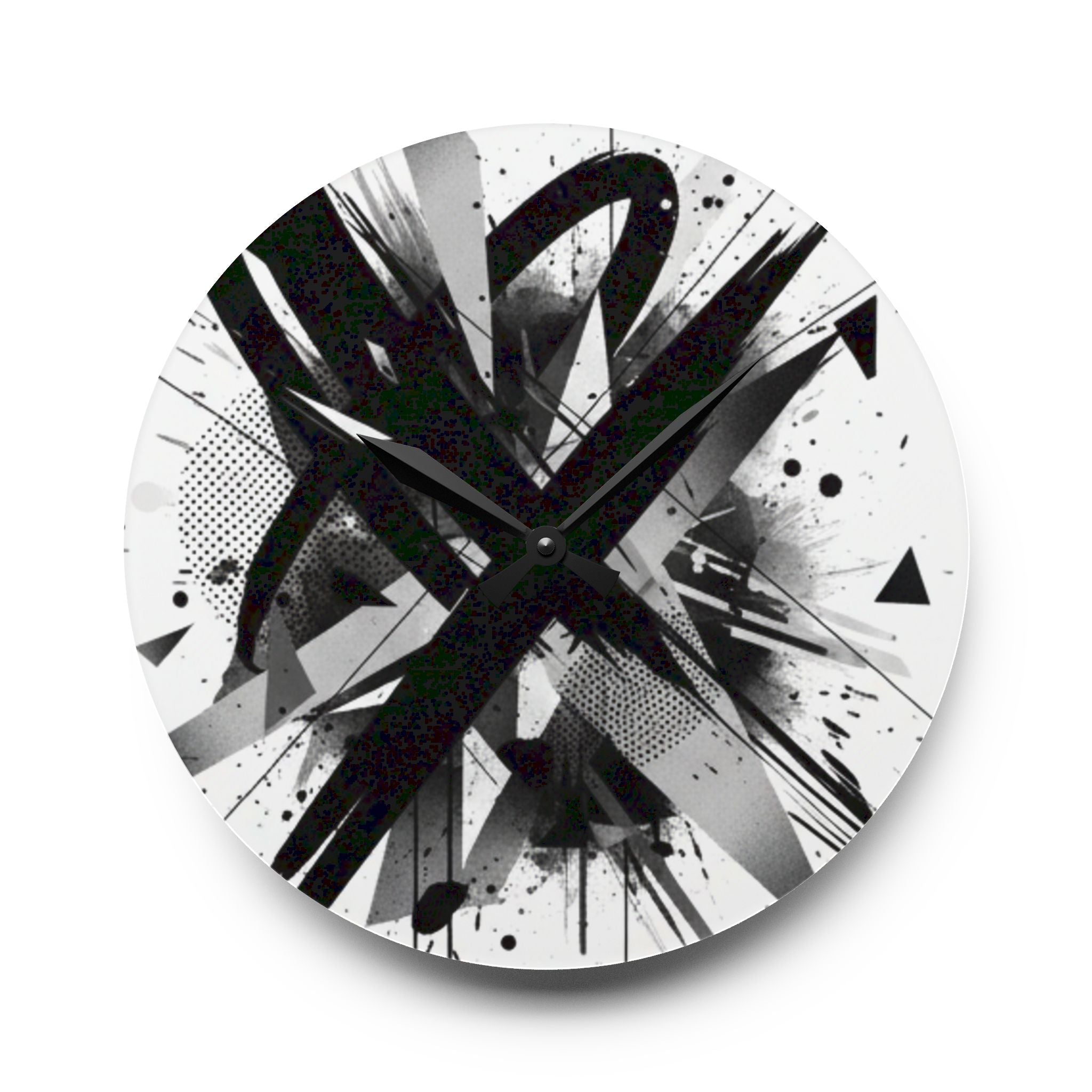 Abstract Black Ink Splash Acrylic Wall Clock — Modern Monochrome Art Timepiece