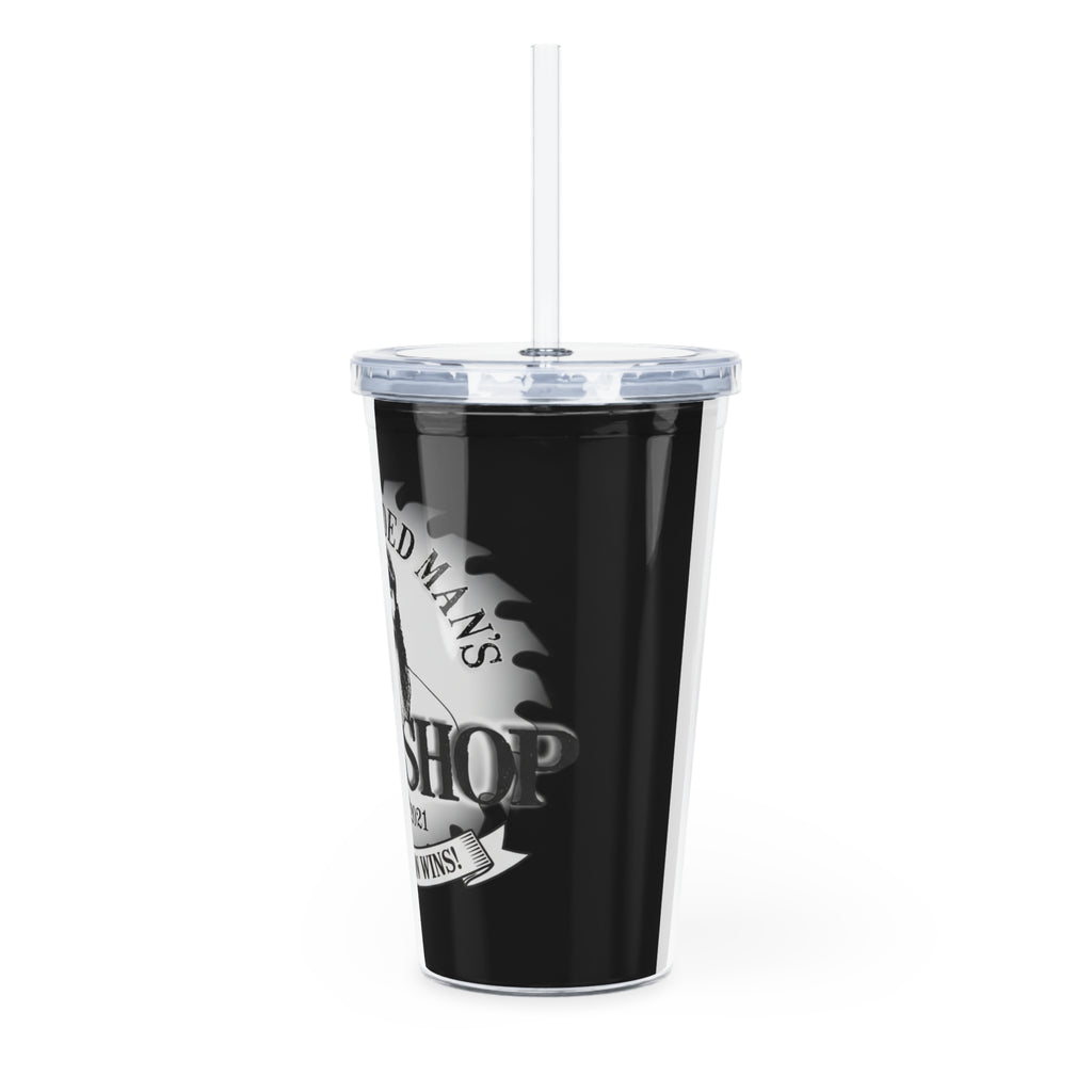 Bearded Man’s Woodshop Tumbler with Straw — Black Logo Drink Cup