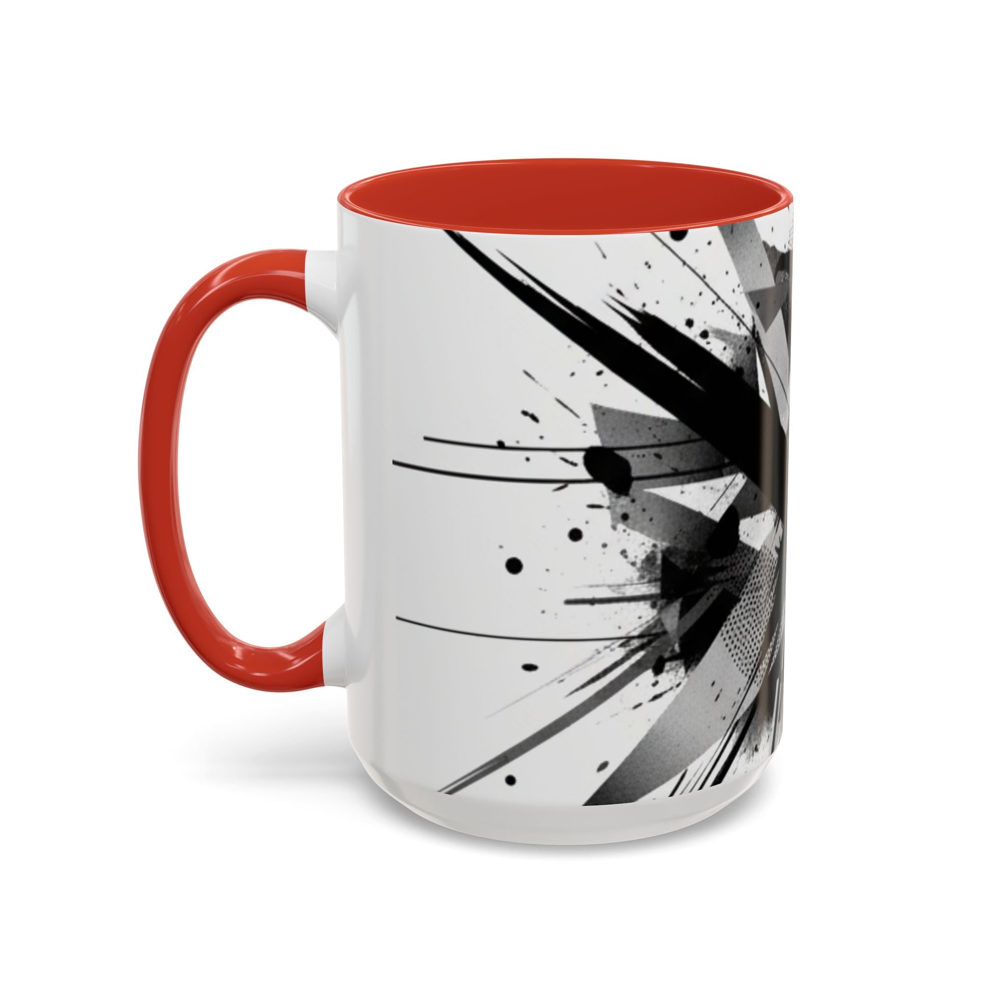 Abstract Black Brushstroke Accent Coffee Mug — Modern Monochrome Ceramic