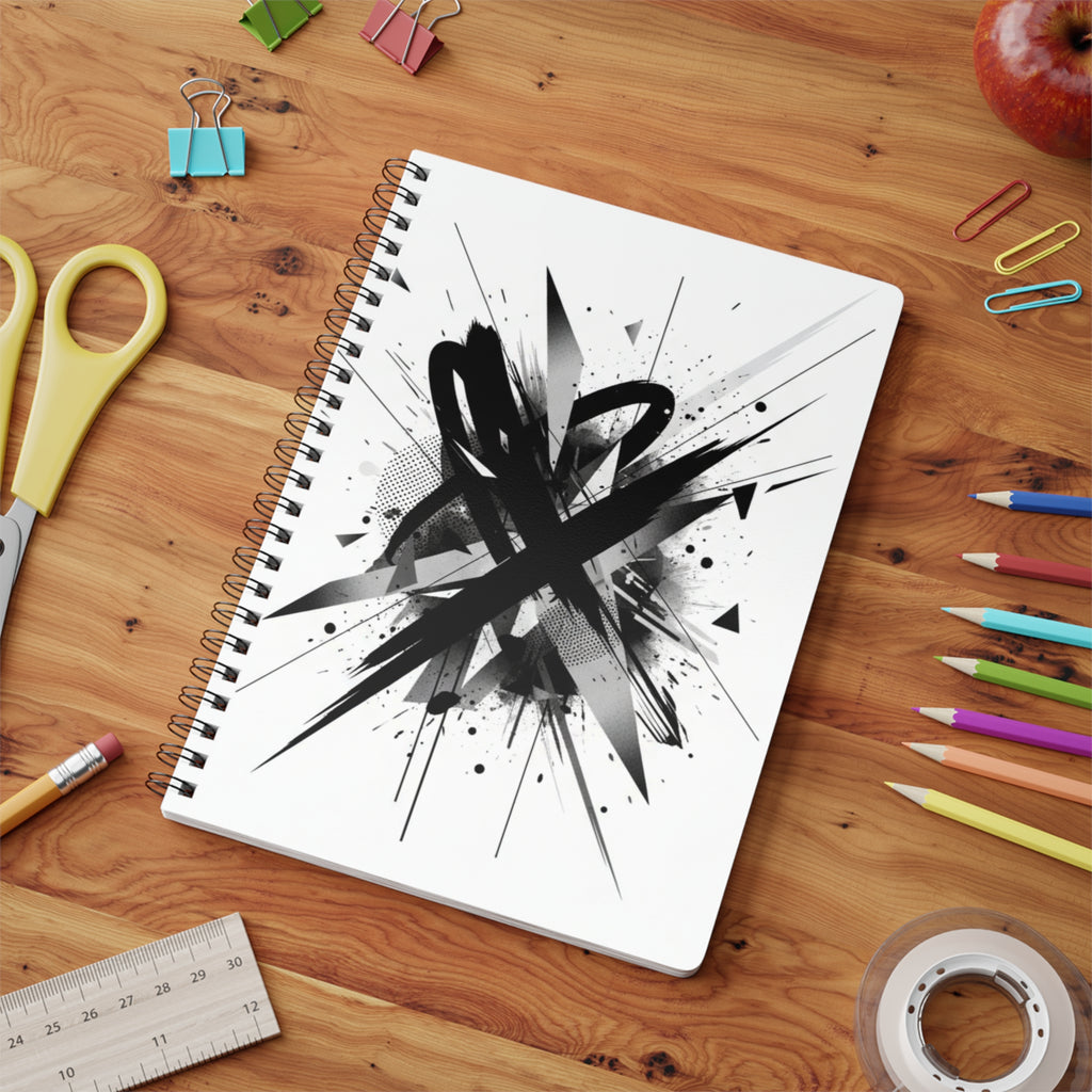 Abstract Ink Splash A5 Wirobound Notebook — Graphic Black Sketch Journal