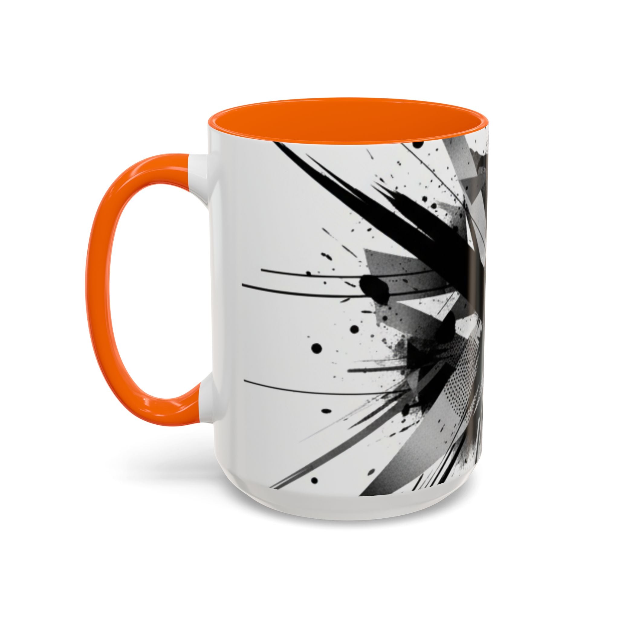 Abstract Black Brushstroke Accent Coffee Mug — Modern Monochrome Ceramic