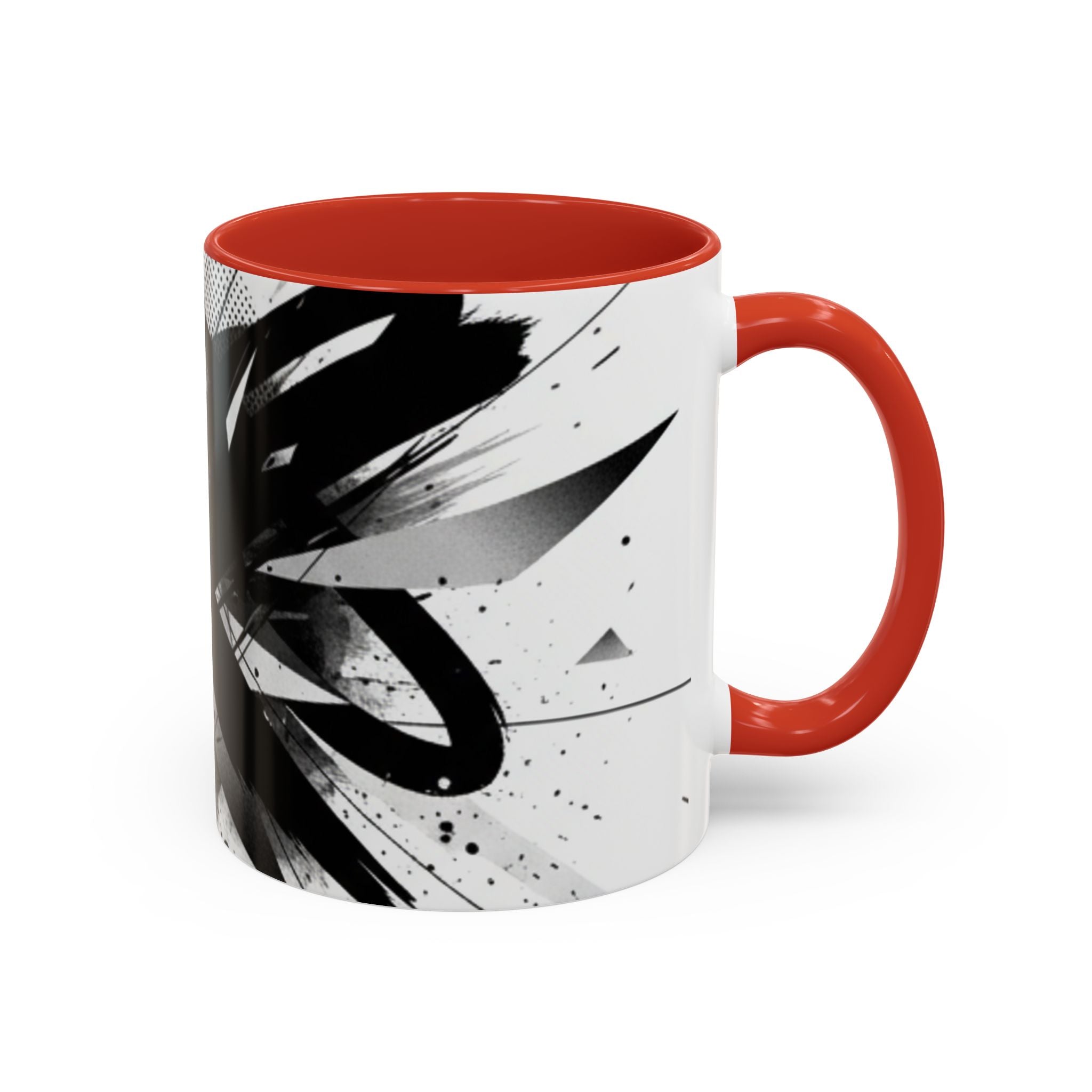 Abstract Black Brushstroke Accent Coffee Mug — Modern Monochrome Ceramic