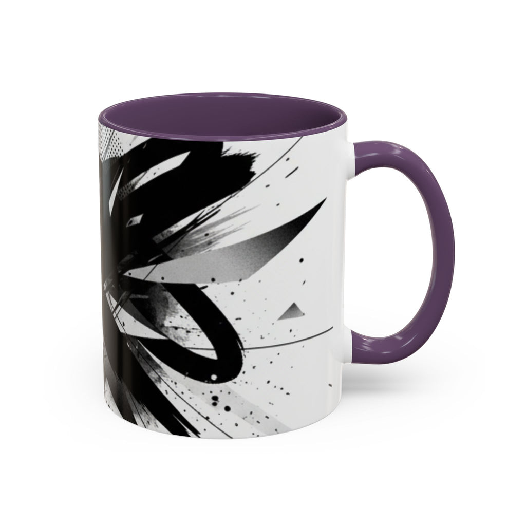 Abstract Black Brushstroke Accent Coffee Mug — Modern Monochrome Ceramic