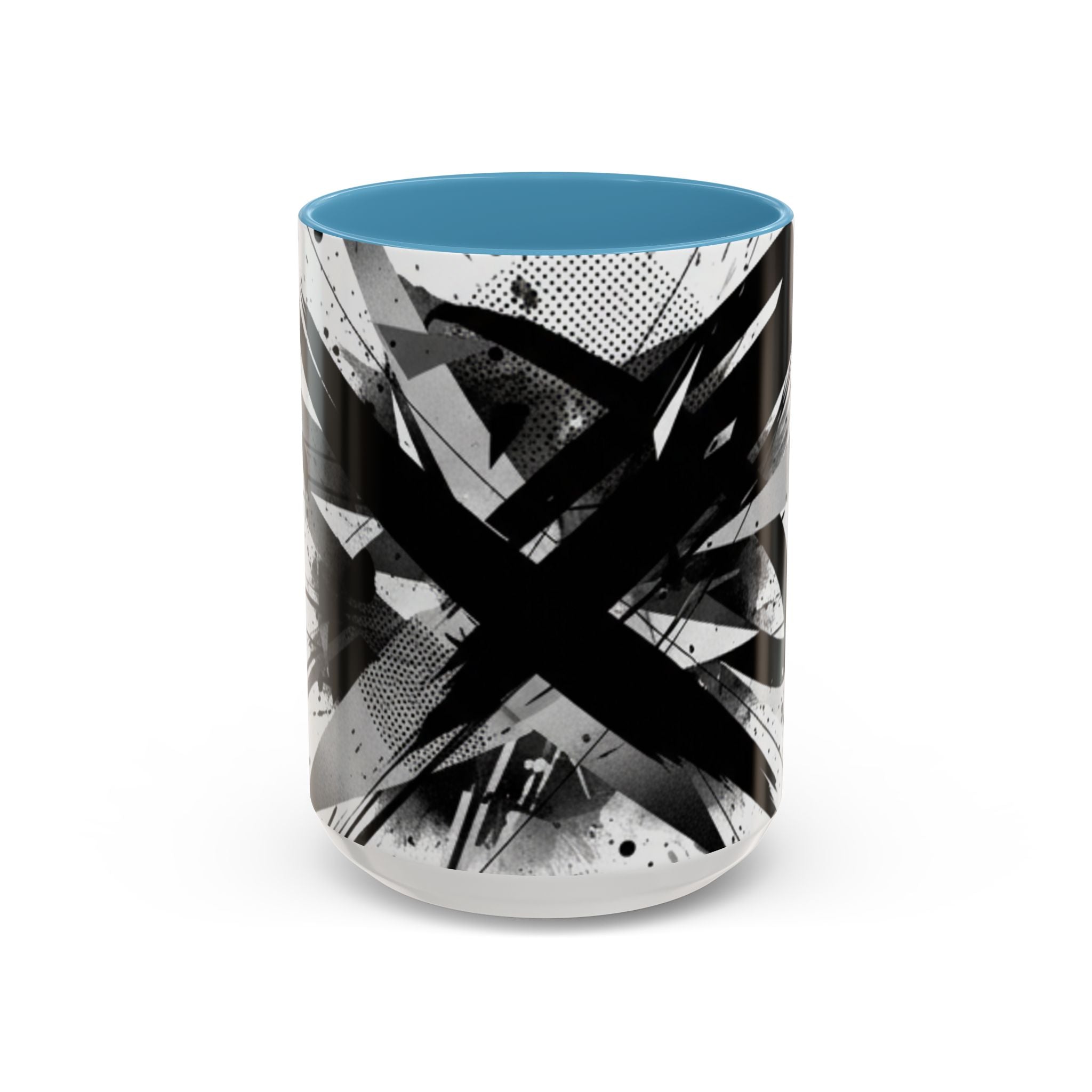 Abstract Black Brushstroke Accent Coffee Mug — Modern Monochrome Ceramic