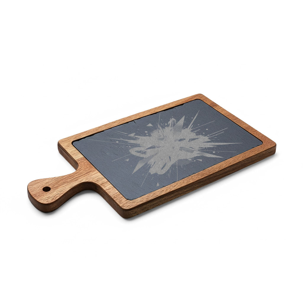 Engraved Bamboo Charcuterie Board with Slate Inlay & Knife Set