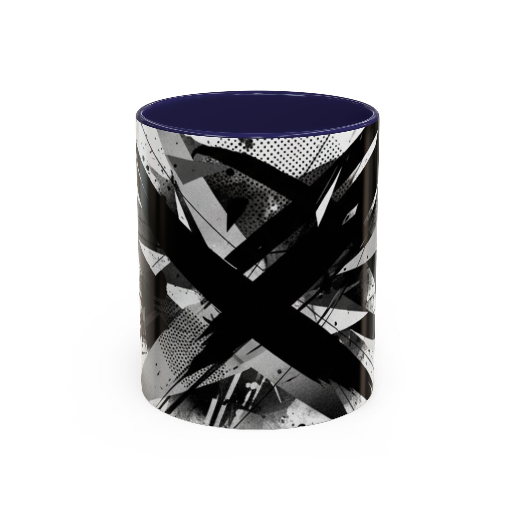 Abstract Black Brushstroke Accent Coffee Mug — Modern Monochrome Ceramic
