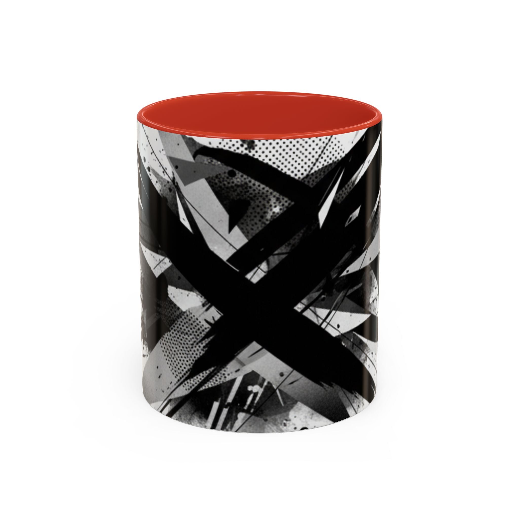 Abstract Black Brushstroke Accent Coffee Mug — Modern Monochrome Ceramic