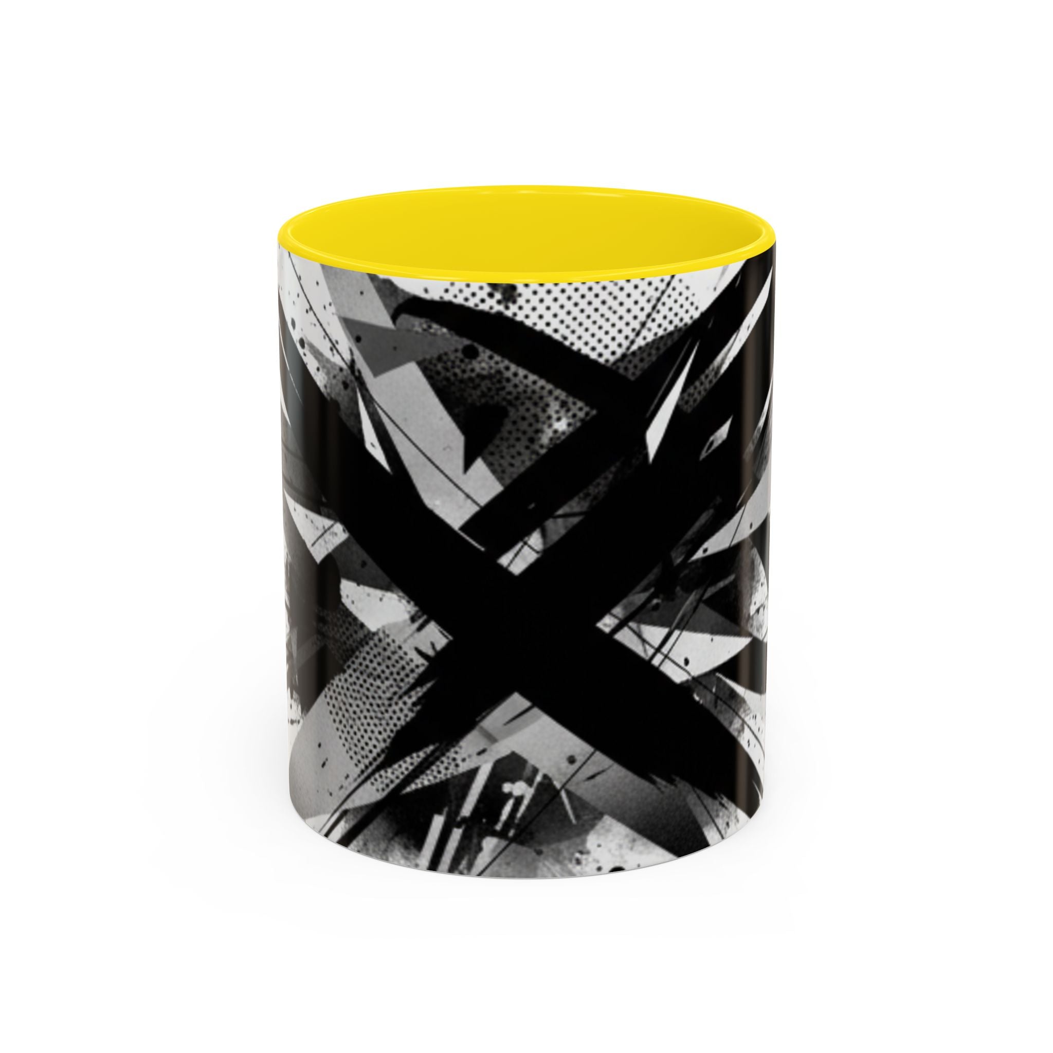 Abstract Black Brushstroke Accent Coffee Mug — Modern Monochrome Ceramic