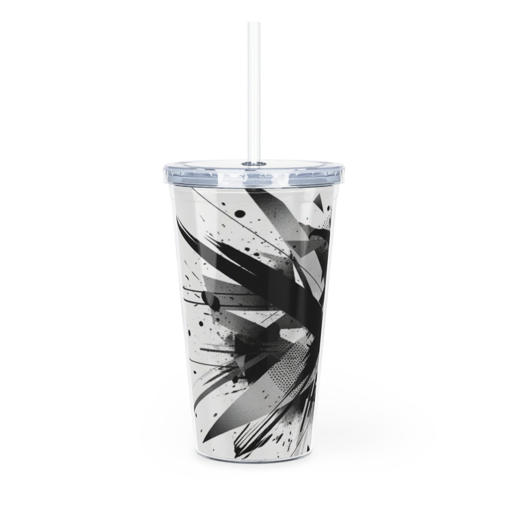 Abstract Black & White Graphic Tumbler with Straw