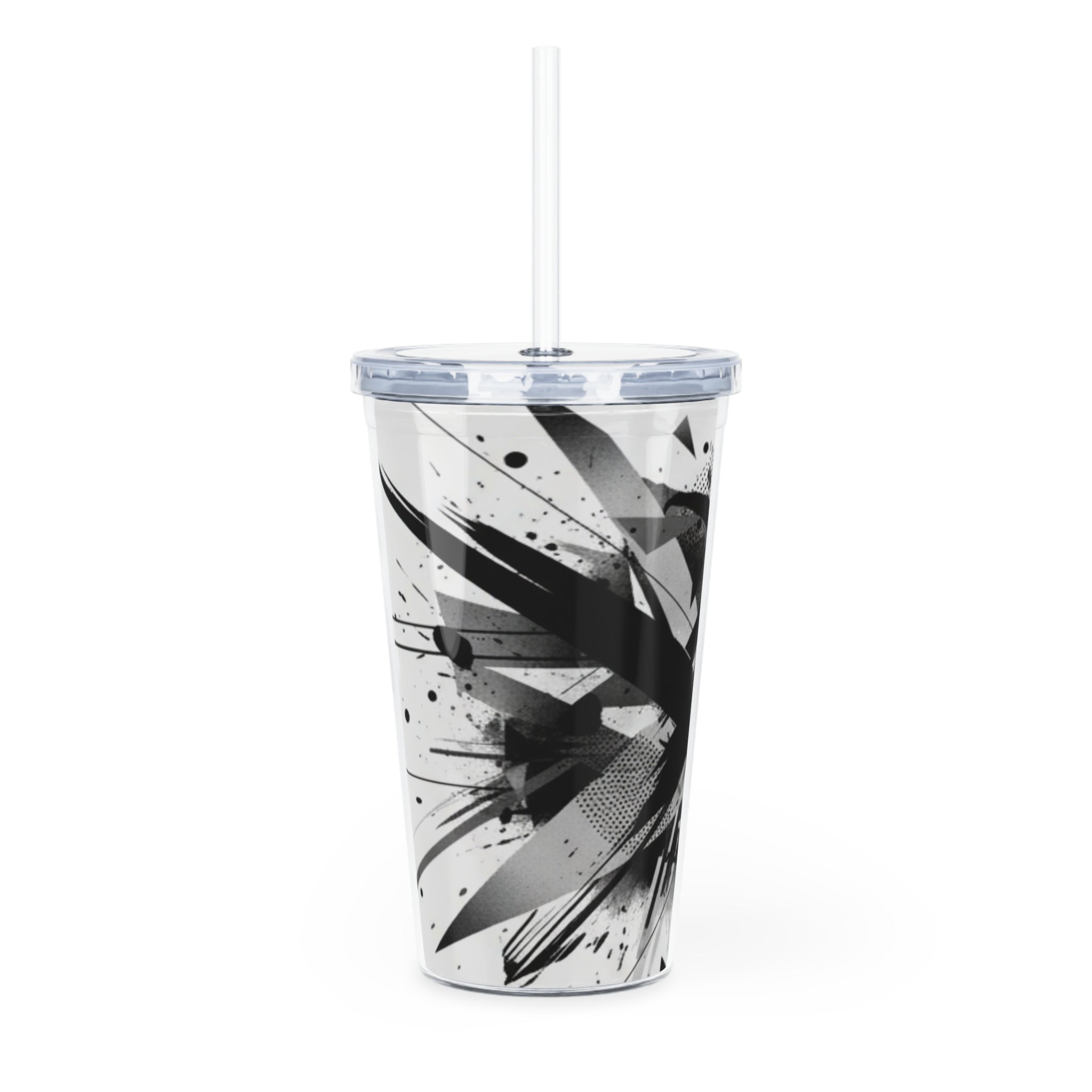 Abstract Black & White Graphic Tumbler with Straw